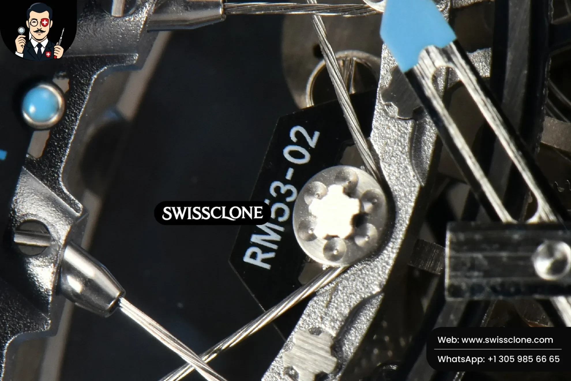 Richard Mille RM053 02 Transparent Case Real Tourbillon 44.5mm JBF Ice Blue Rubber 1:1 Super Clone - Caseback & Cloned Calibre Movement