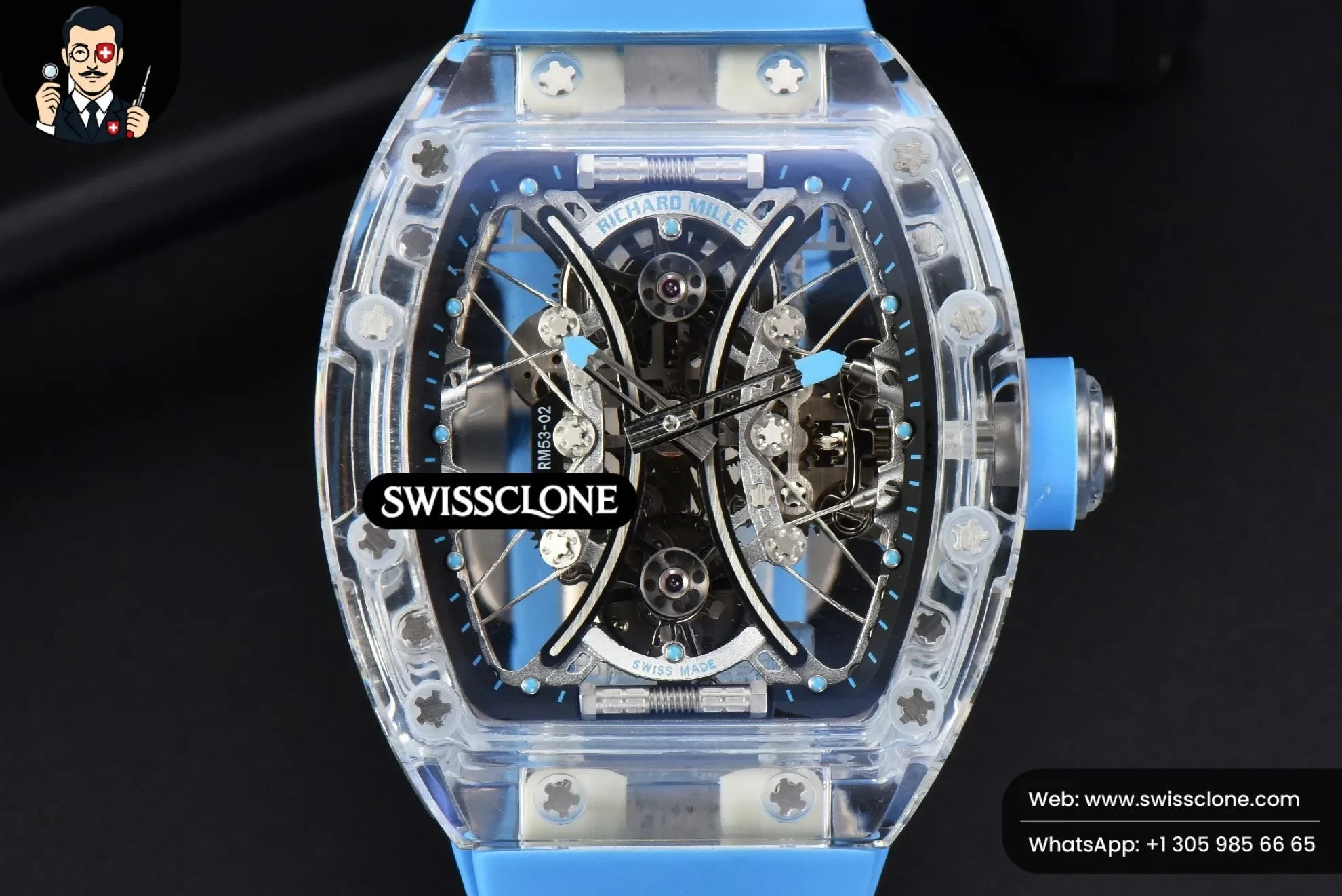 Richard Mille RM053-02 Transparent Case Real Tourbillon 44.5mm JBF Ice Blue Rubber