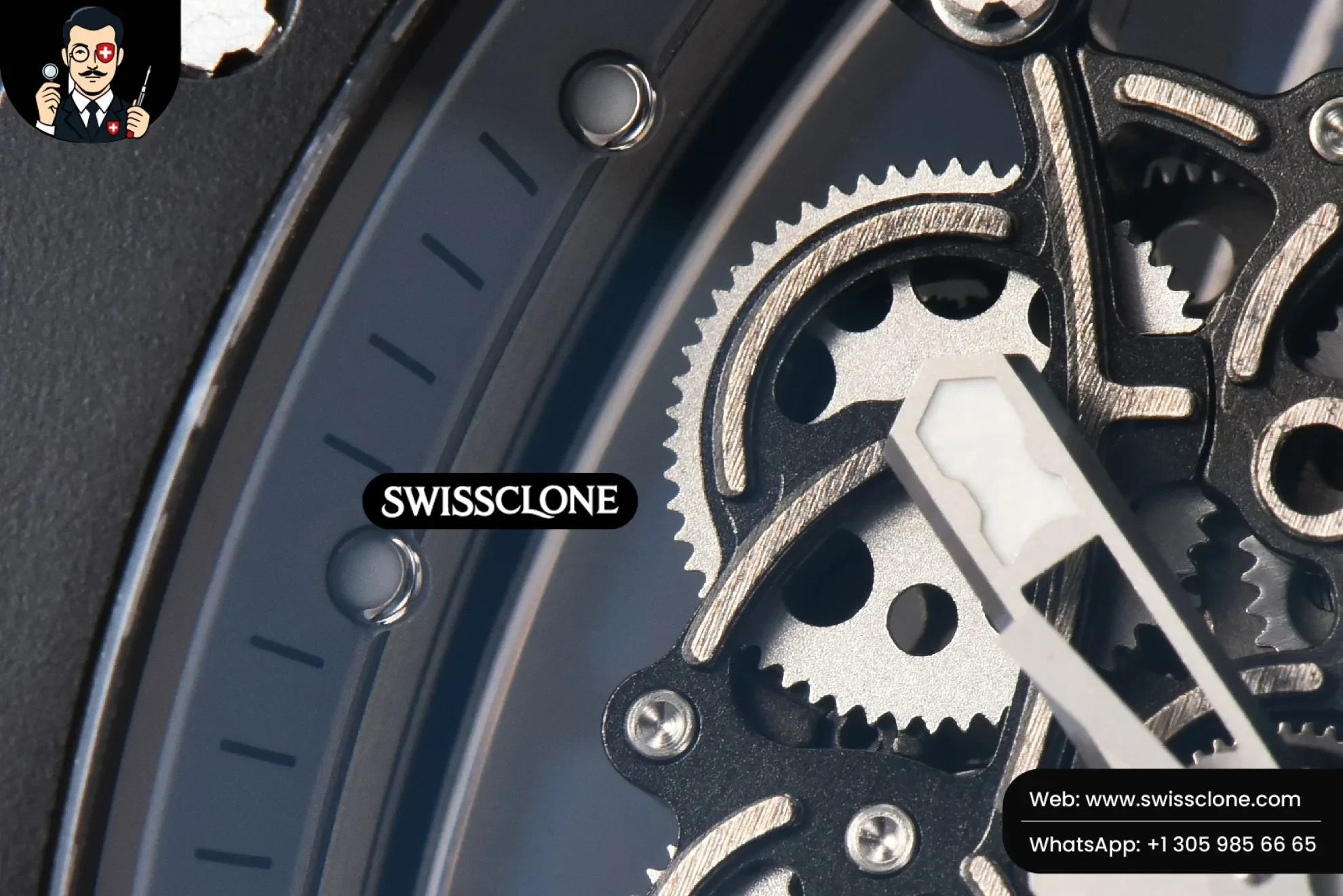 Richard Mille RM055 42.7mm BBRF Black Ceramic Black Skeleton Dial White Rubber RMUL2 - Clasp, Bracelet & Buckle Detail | 1:1 Swiss Super Clone