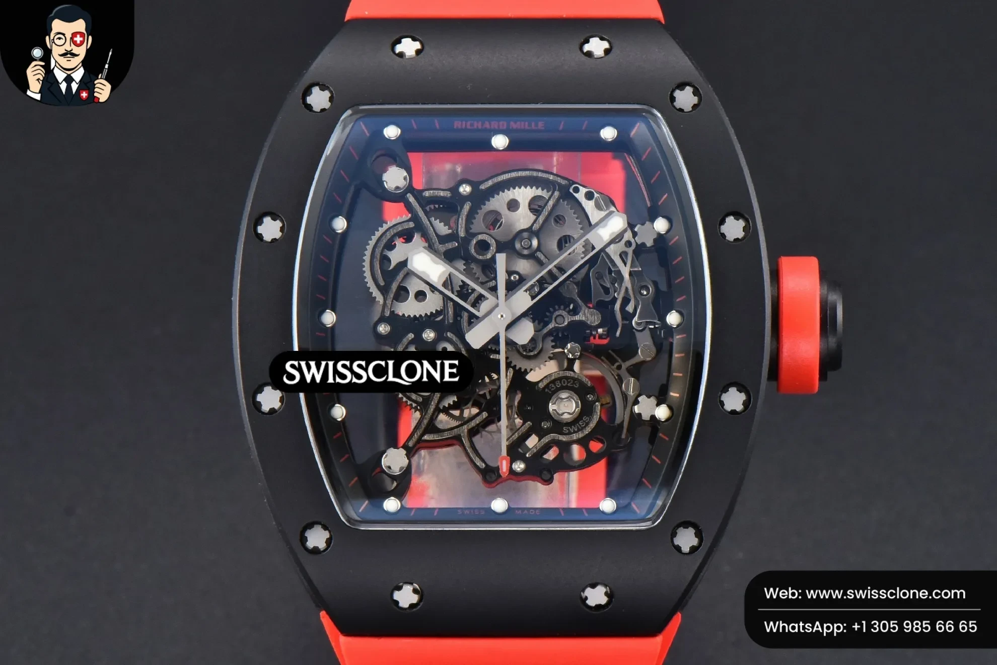 Richard Mille RM055 42.7mm BBRF Black NTPT Black Skeleton Dial Red Rubber RMUL2