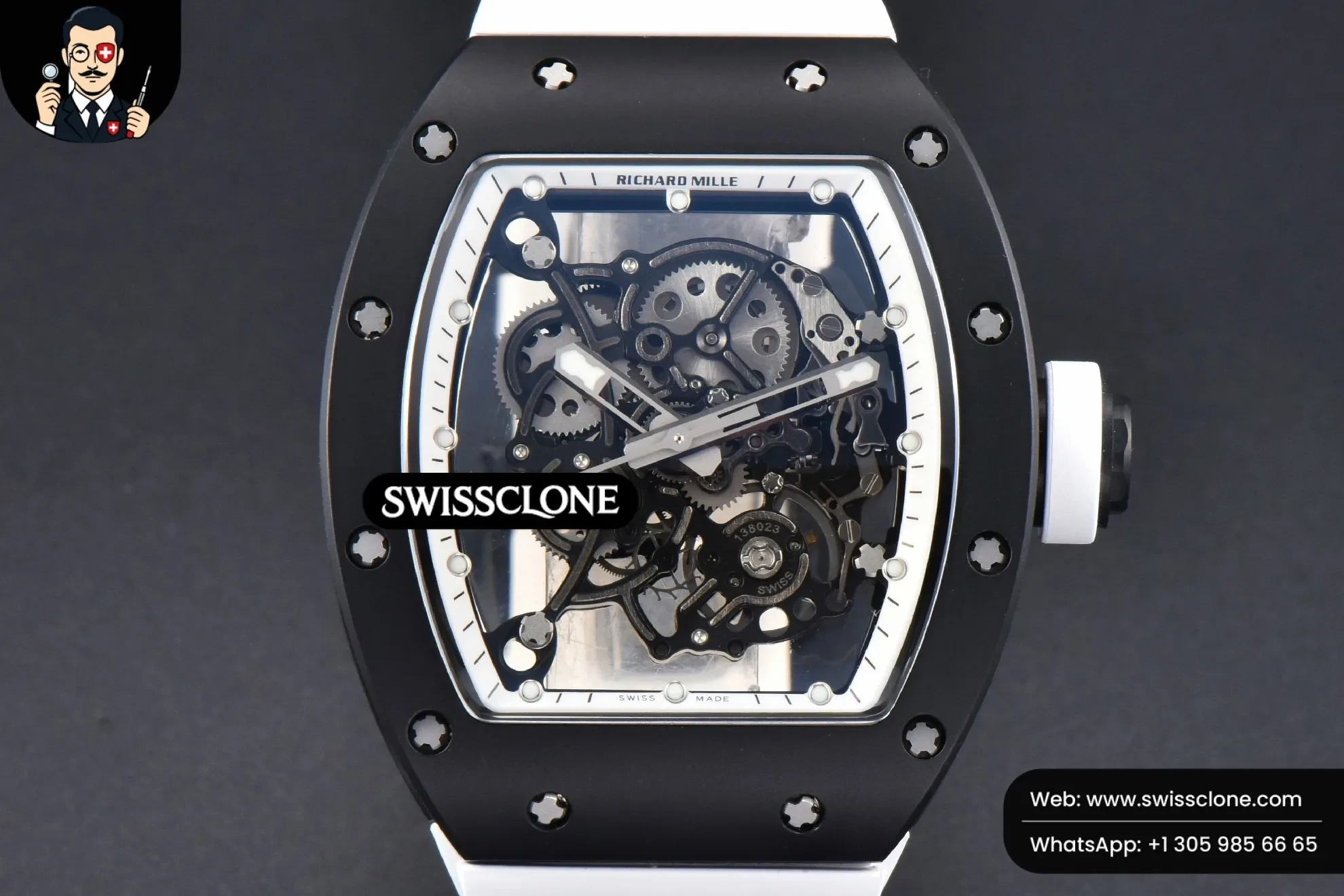 Richard Mille RM055 42.7mm BBRF Black NTPT White Skeleton Dial White Rubber RMUL2