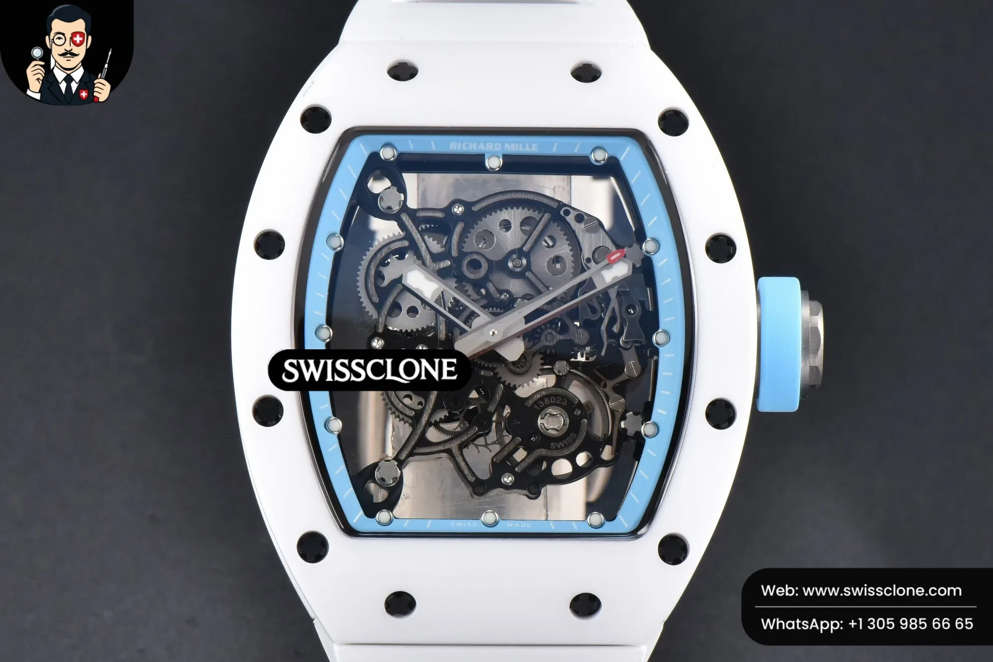 Richard Mille RM055 42.7mm BBRF White Ceramic Blue Skeleton Dial Blue Rubber RMUL2