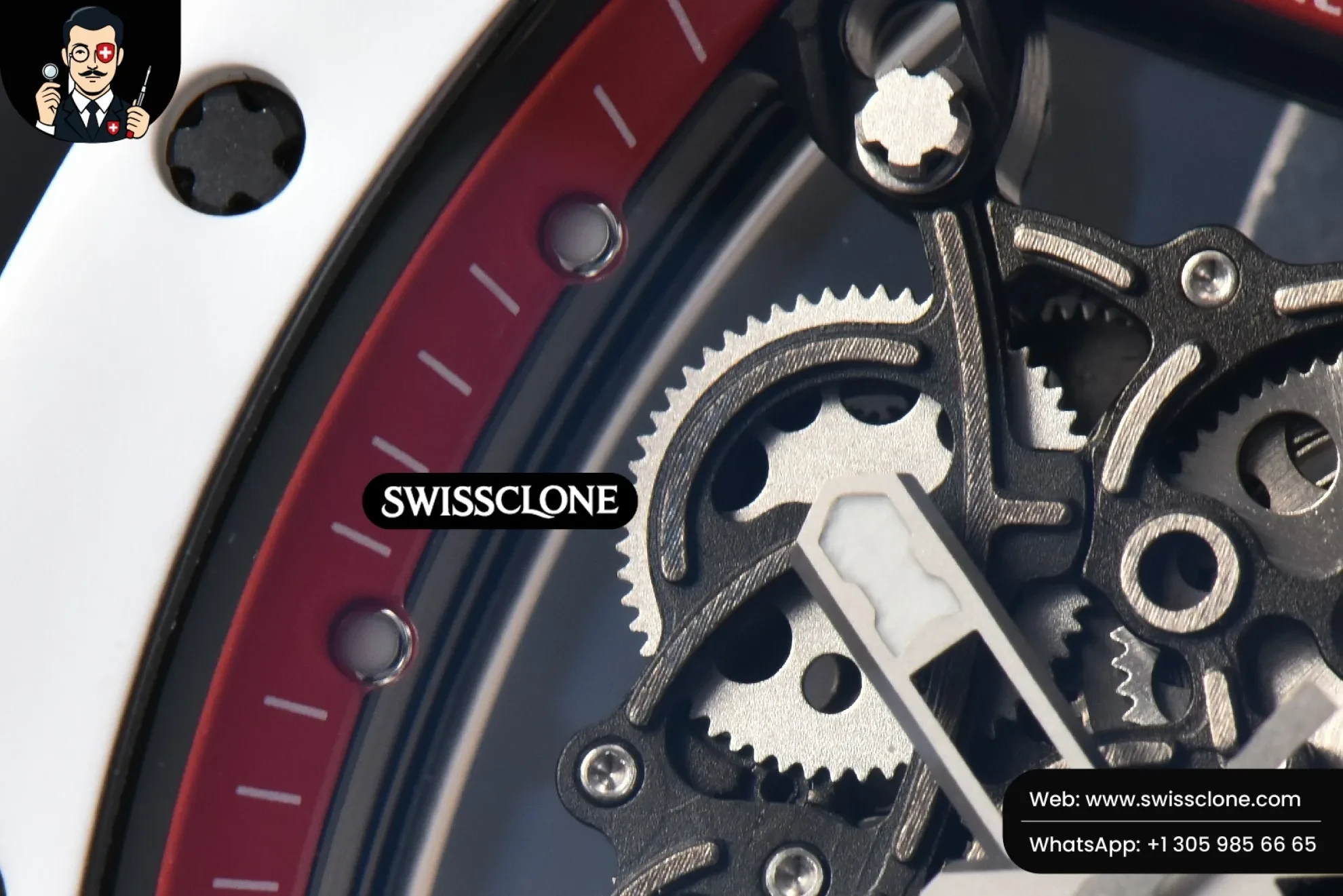 Richard Mille RM055 42.7mm BBRF White Ceramic Red Skeleton Dial White Rubber RMUL2 - Clasp, Bracelet & Buckle Detail | 1:1 Swiss Super Clone