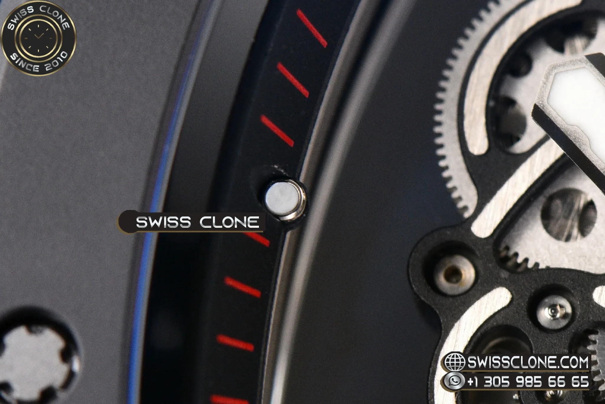 Richard Mille RM055 Ceramic 42.7mm Black Bezel Black Skeleton Dial Red Crown on Black Rubber RMUL2 1:1 Super Clone - On-Wrist Presence View