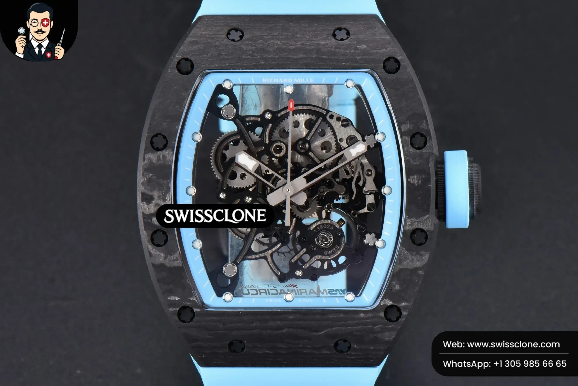 Richard Mille RM055 Real NTPT 42.7mm BBRF Blue Skeleton Dial Blue Rubber RMUL2