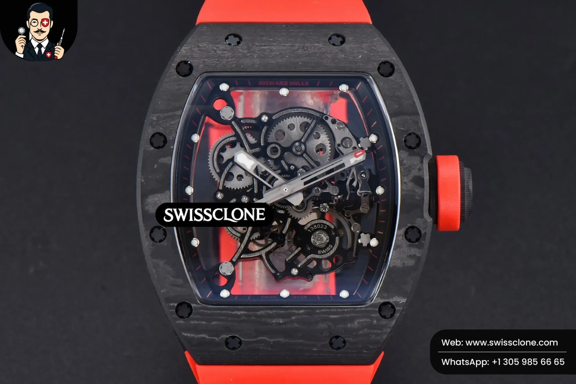 Richard Mille RM055 Real NTPT 42.7mm BBRF Red Skeleton Dial Red Rubber RMUL2 - Image 2