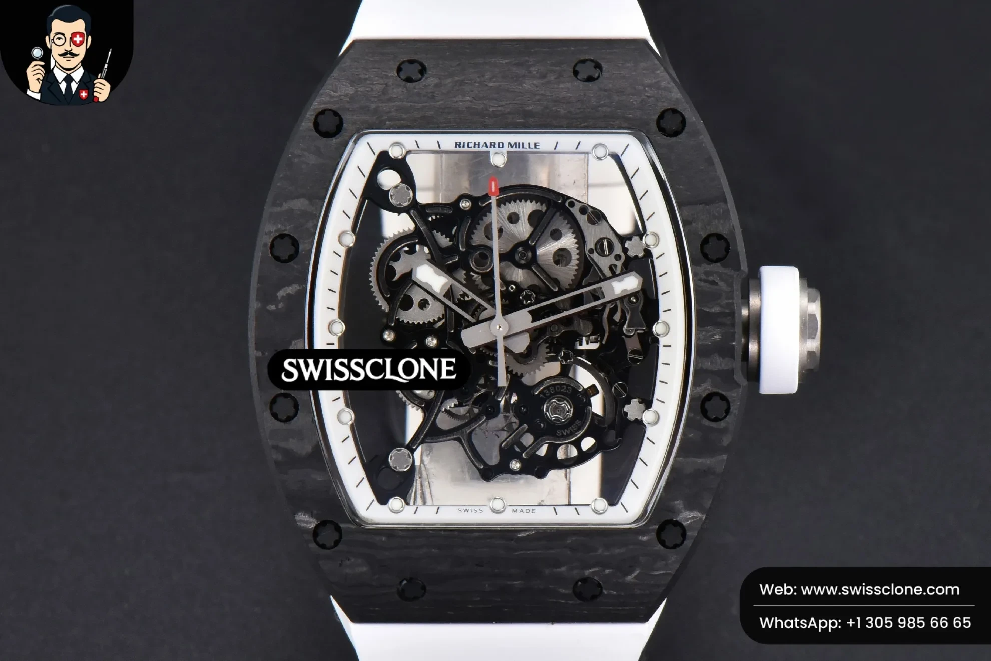 Richard Mille RM055 Real NTPT 42.7mm BBRF White Skeleton Dial White Rubber RMUL2