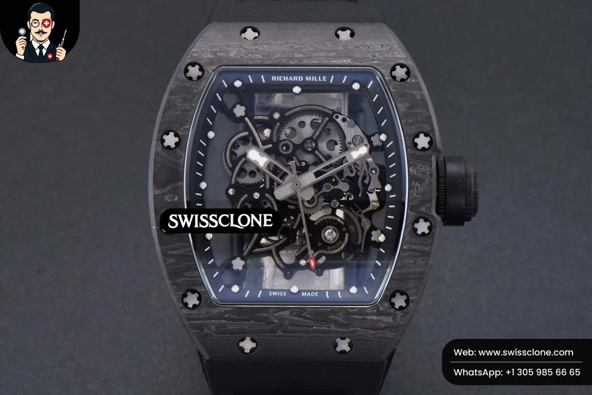 Richard Mille RM055 Real NTPT 42mm RMF Black Skeleton Dial Black Rubber RMUL2