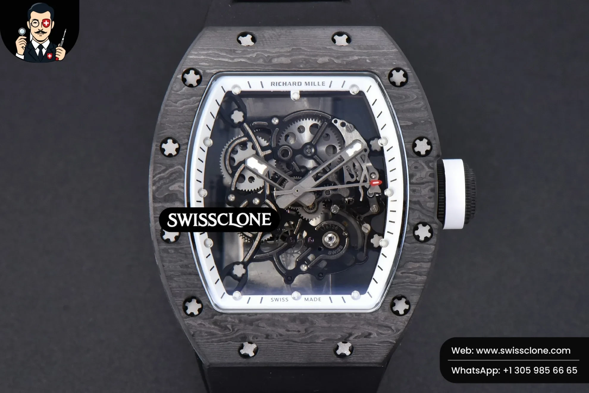 Richard Mille RM055 Real NTPT 42mm RMF White Skeleton Dial Black Rubber RMUL2