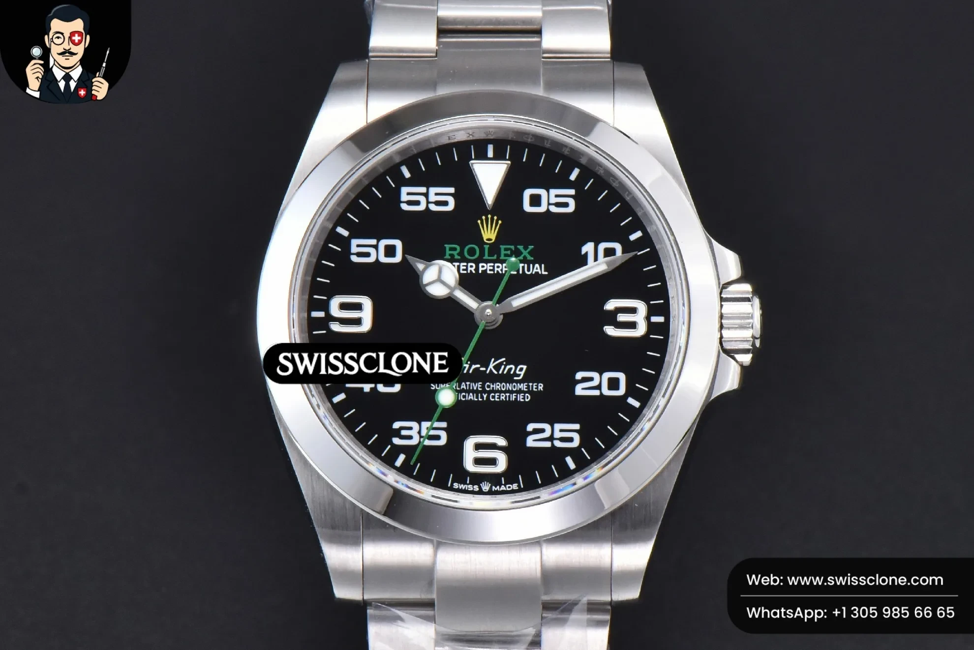 Rolex AirKing 126900 40mm Black Dial On VR3230 1:1 Super Clone - Dial Macro Close-Up