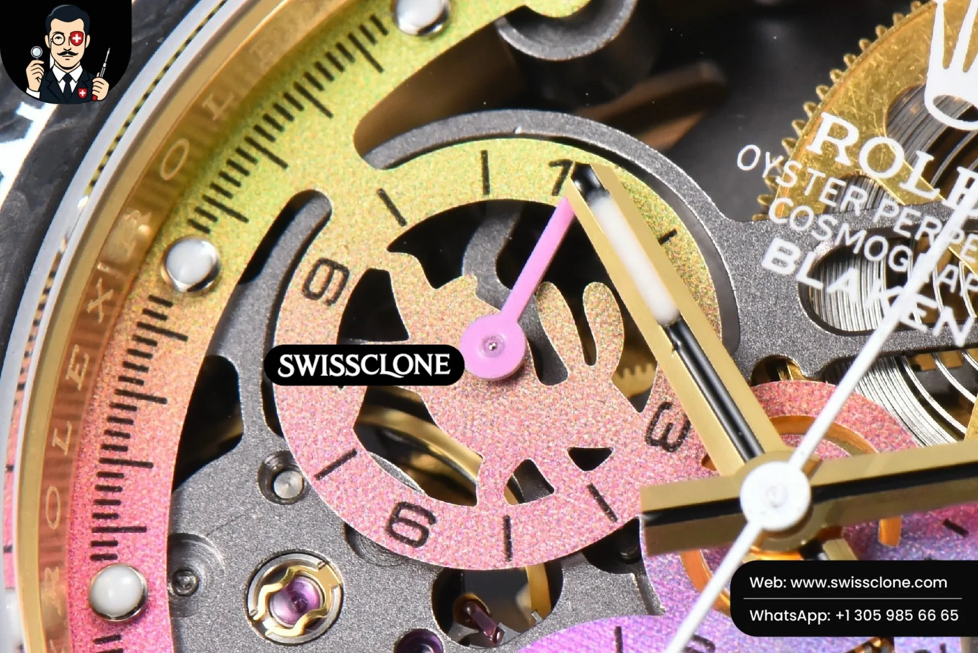 Rolex Blaken Daytona PVD Carbon 40mm GETF Skeleton Dial Pink Rubber 1:1 Super Clone - Lateral Case Thickness Profile