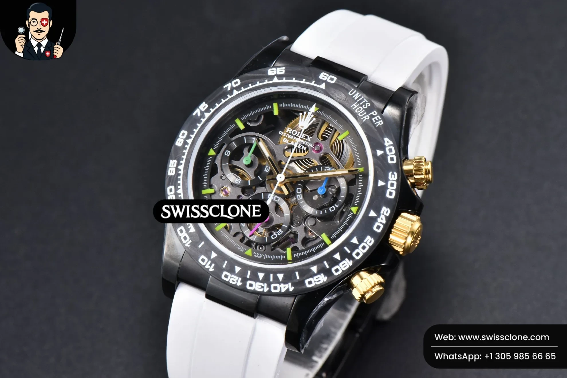 Rolex Blaken Daytona PVD Carbon 40mm GETF Skeleton Dial White Rubber 1:1 Super Clone - Clasp & Bracelet Finishing
