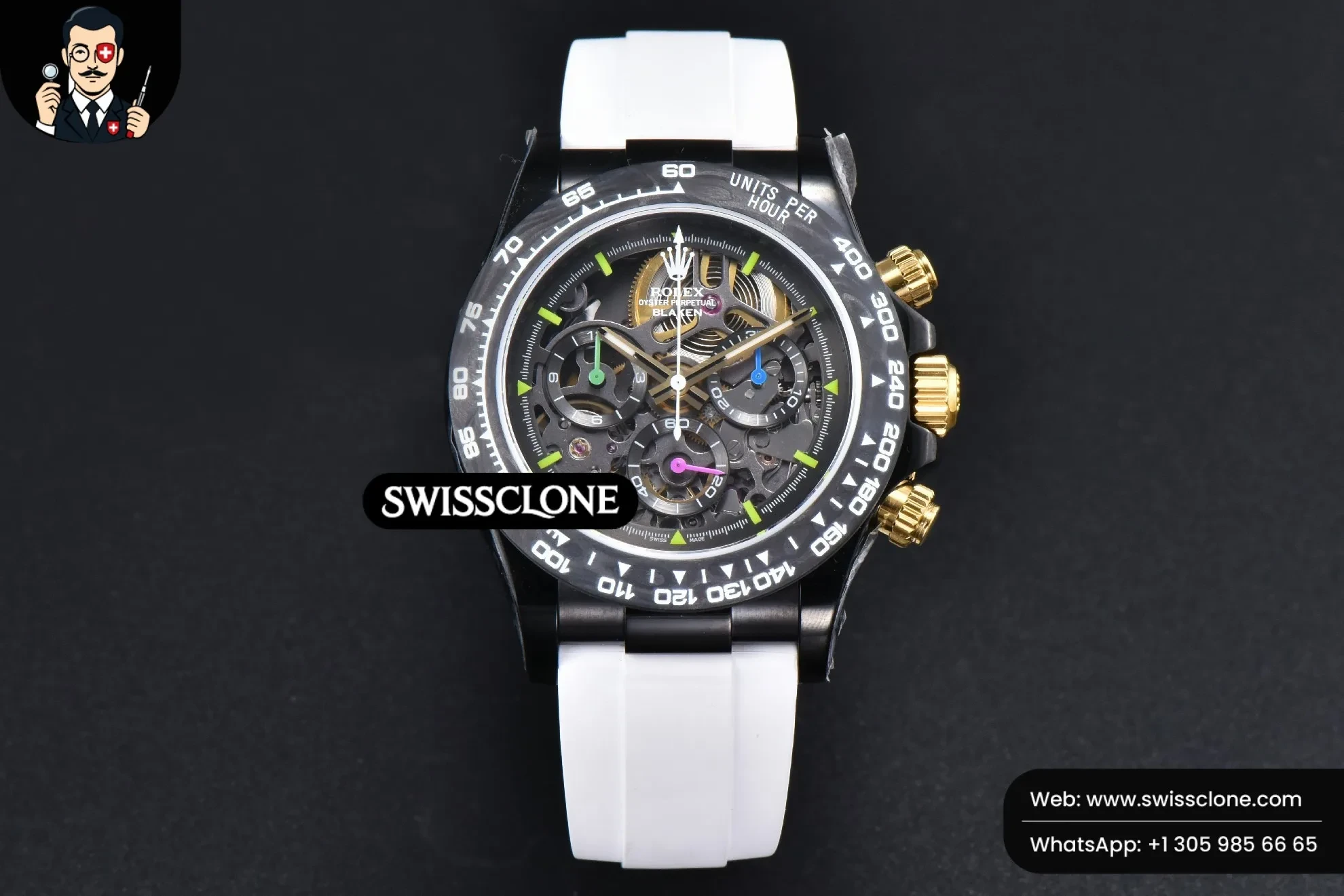 Blaken Daytona PVD Carbon 40mm GETF Skeleton Dial White Rubber