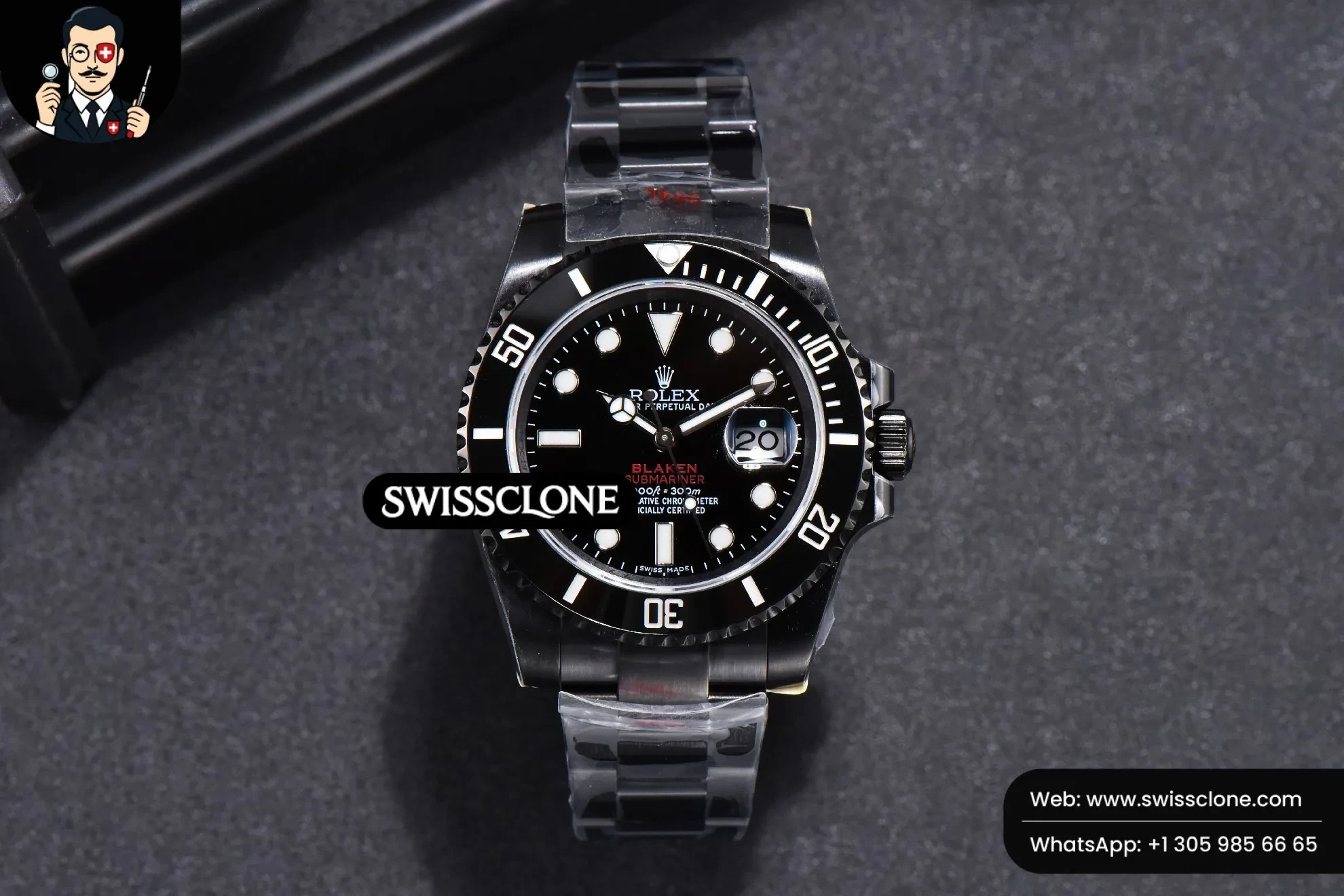 Rolex Blaken Submariner 116610 LN IPKF Black Hand PVD 1:1 Super Clone - Dial Macro Close-Up