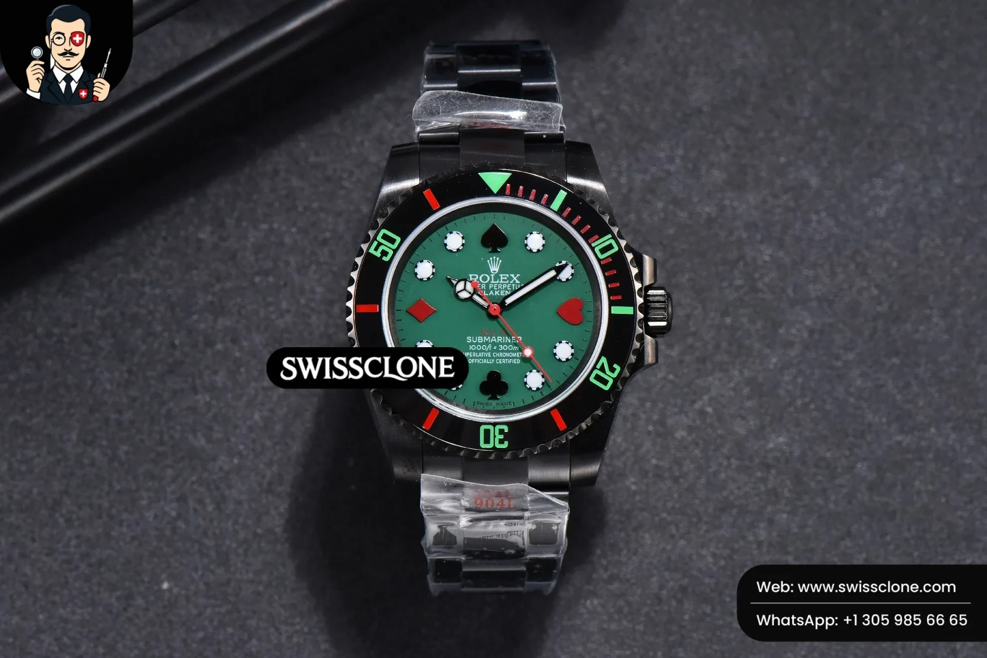 Rolex Blaken Submariner 116610 LN IPKF Green Dial PVD 1:1 Super Clone - Dial Macro Close-Up