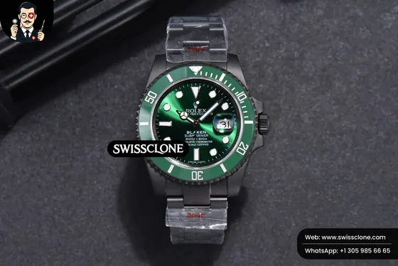 Rolex Blaken Submariner 116610 LV IPKF Green PVD 1:1 Super Clone - Dial Macro Close-Up
