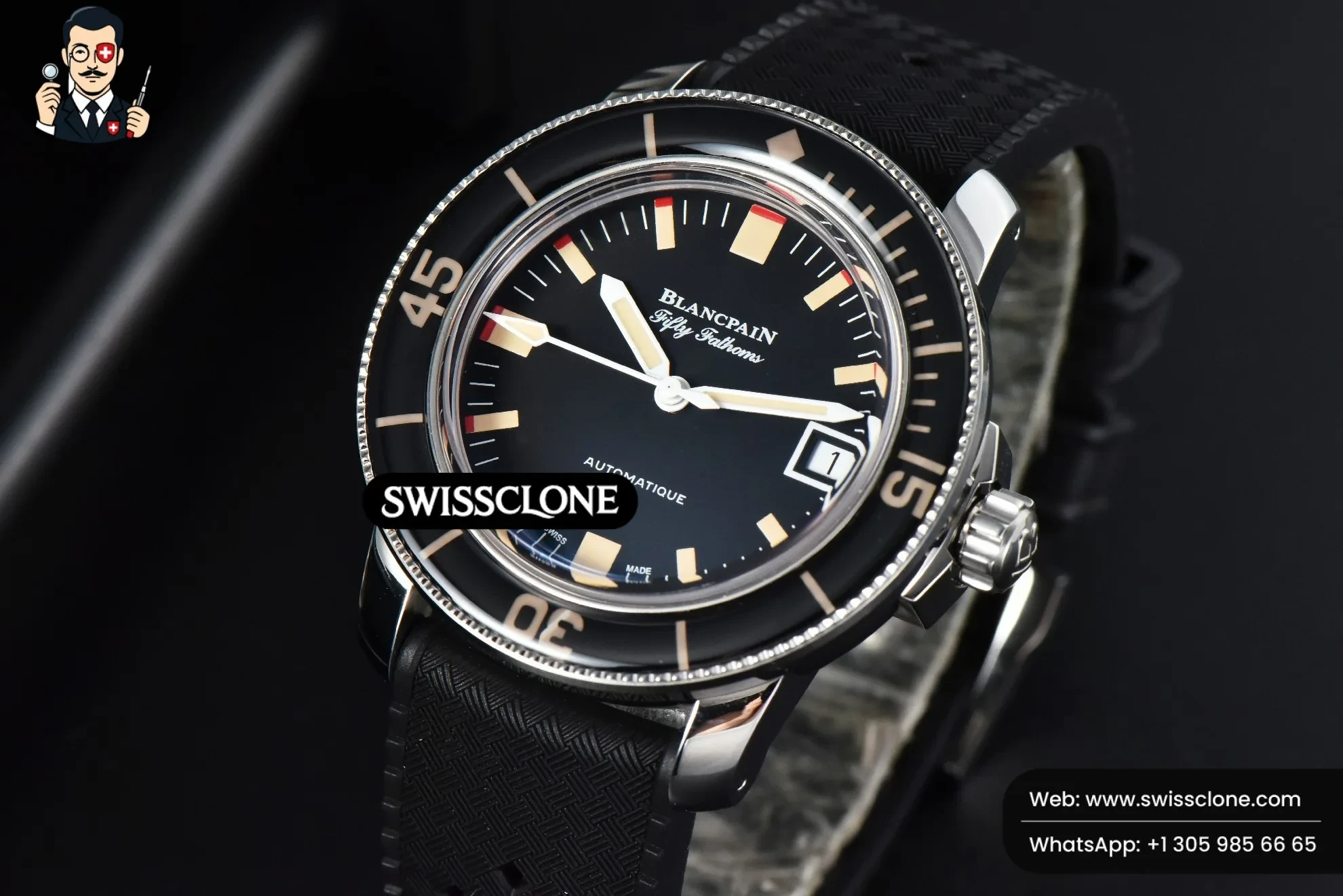Blancpain Fifty Fathoms 5008B Barakuda 40mm GSF Black Dial Black Rubber (SW-30746) 1:1 Super Clone - Bezel & Lateral Case Profile