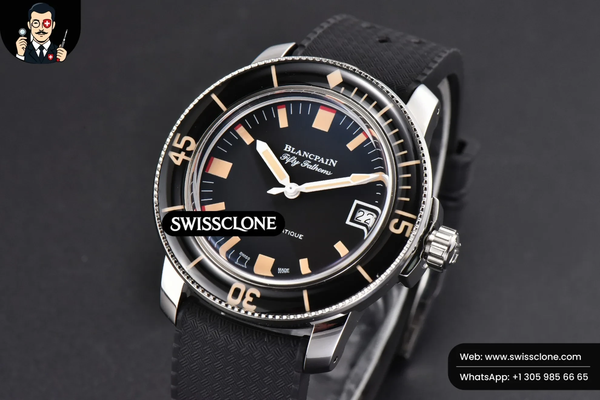 Rolex Blancpain Fifty Fathoms 5008B Barakuda 40mm GSF Black Dial Black Rubber 1:1 Super Clone - Bezel & Case Profile