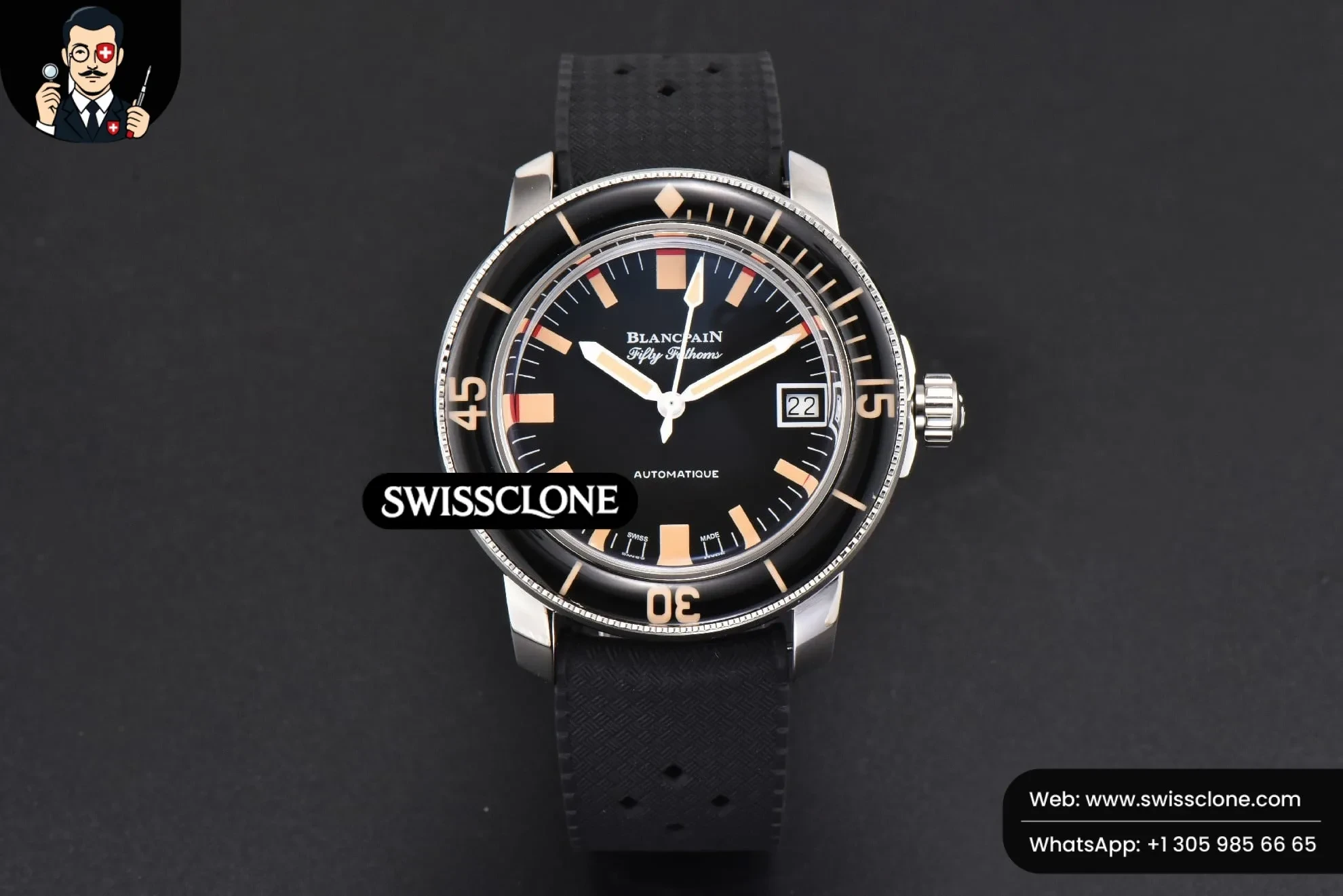 Rolex Blancpain Fifty Fathoms 5008B Barakuda 40mm GSF Black Dial Black Rubber 1:1 Super Clone - Dial Macro Close-Up