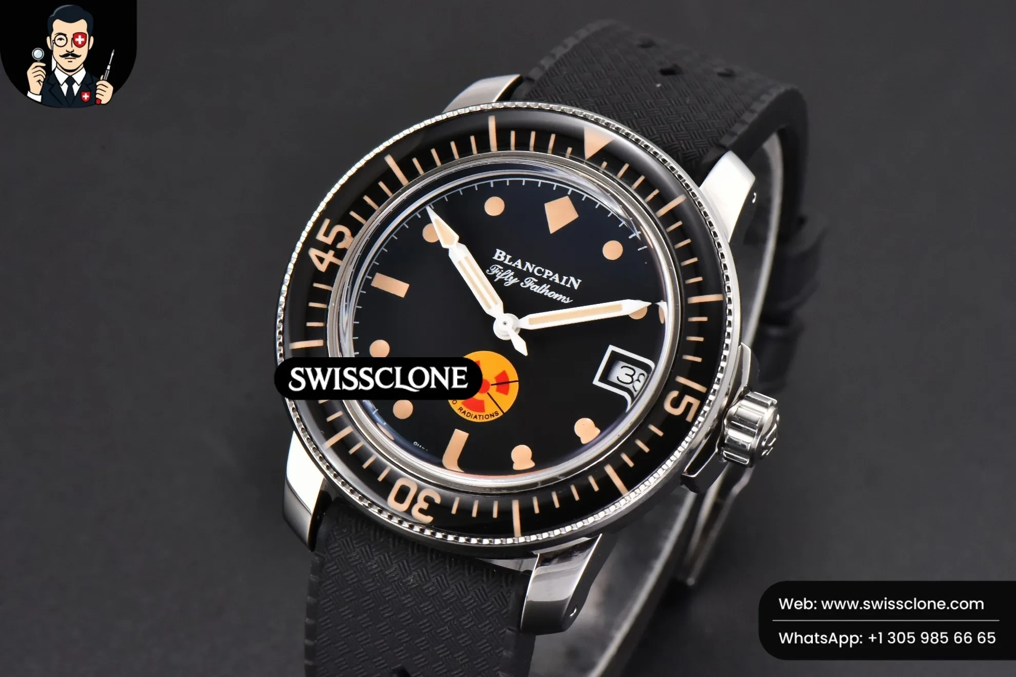 Rolex Blancpain Fifty Fathoms 5008D ‘No Rad’ 40mm GSF Black Dial Black Rubber 1:1 Super Clone Det - Bezel & Case Profile