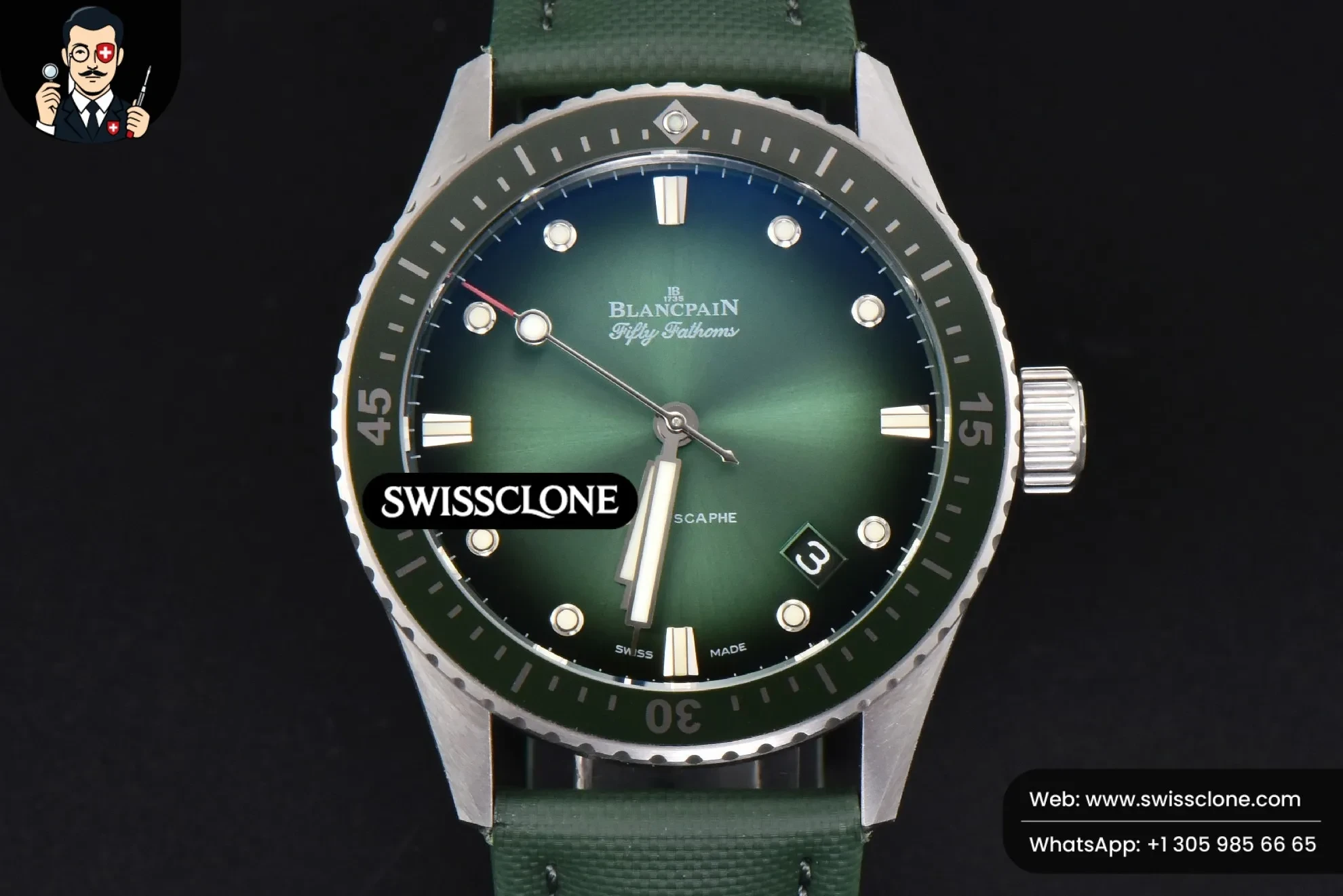 Blancpain Fifty Fathoms Bathyscaphe 43mm GF Ceramic Green Dial Green Sail-Canvas