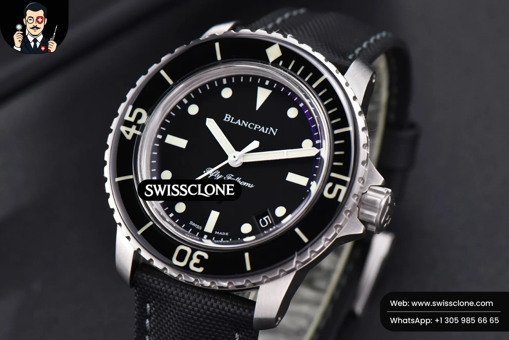 Rolex Blancpain Fifty Fathoms Black 45mm Black Dial 1:1 Super Clone - Bezel & Case Profile