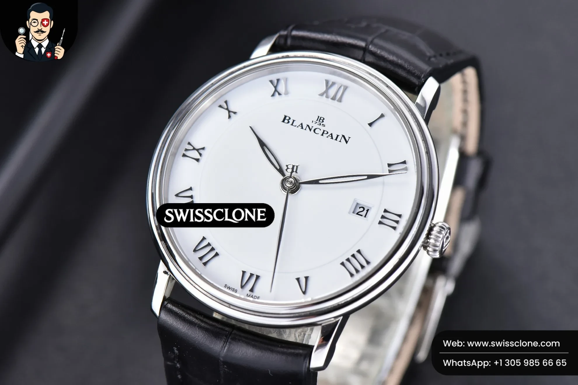 Rolex Blancpain Villeret 6651 40mm White Dial Black Leather CAL1151 1:1 Super Clone - Bezel & Case Profile