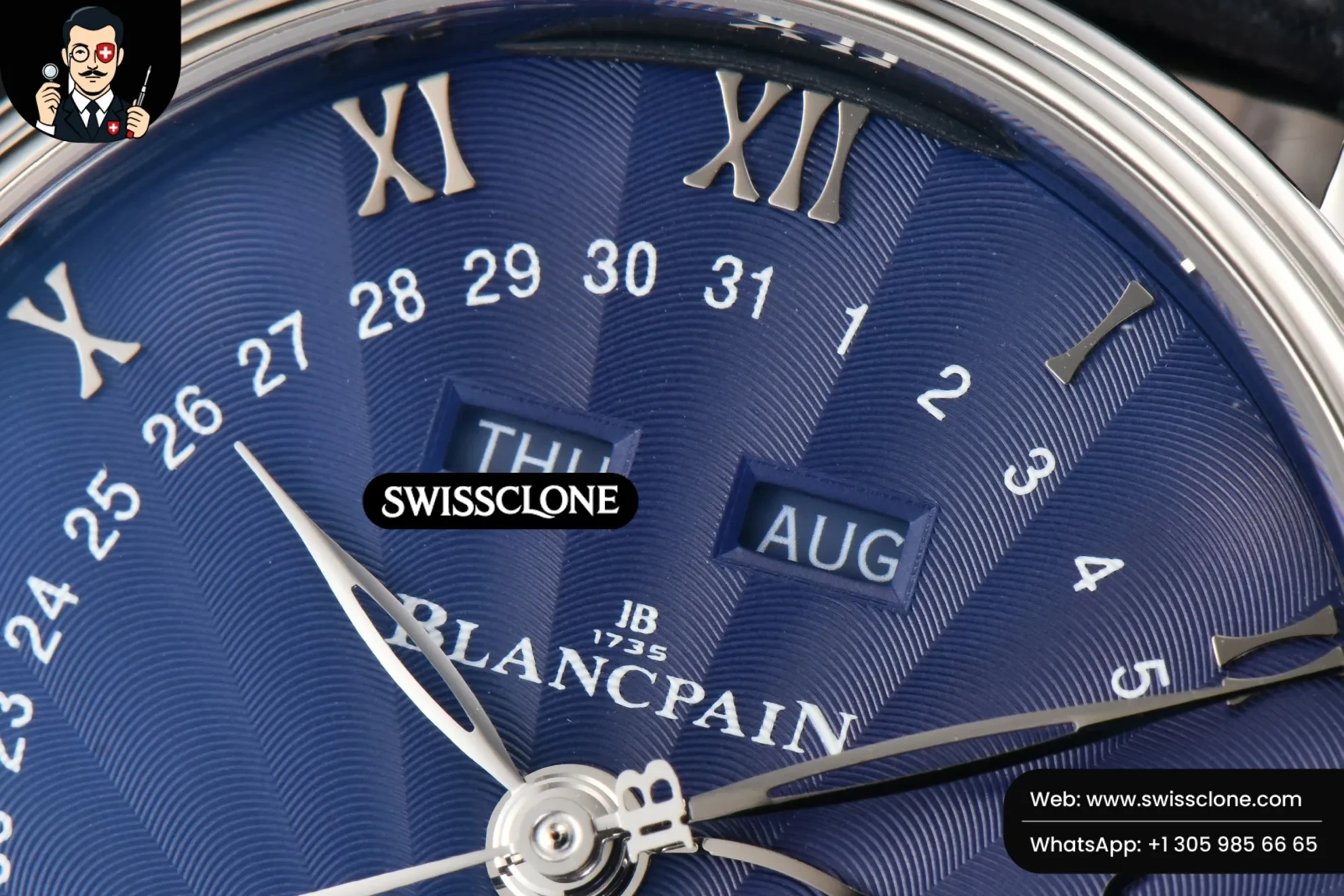 Rolex Blancpain Villeret 6654 40mm Complicated Function OMF Blue Dial Black Leather 1:1 Super Clone - Clasp & Bracelet Finishing