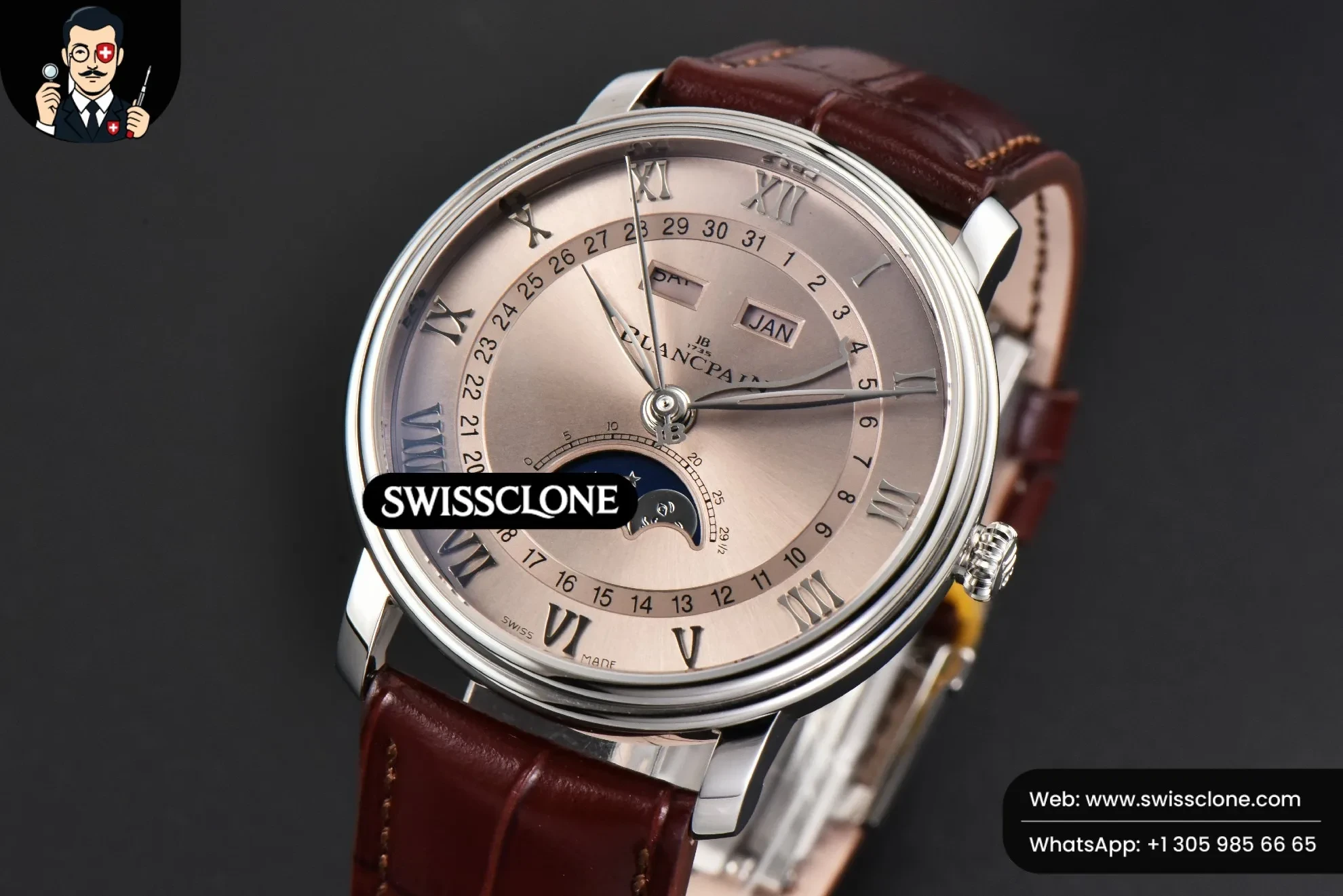 Rolex Blancpain Villeret 6654 40mm Complicated Function OMF Dial Brown Leather 1:1 Super Clone - Bezel & Case Profile