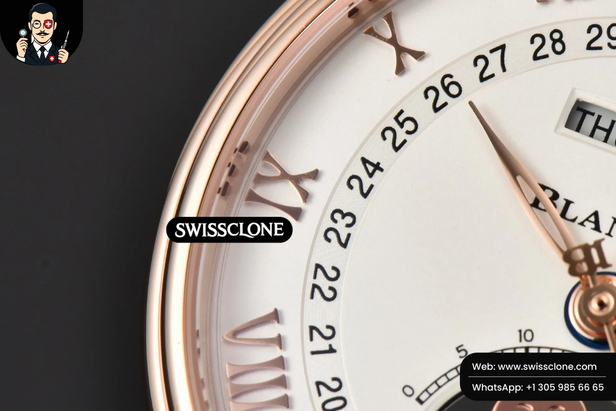 Rolex Blancpain Villeret 6654 40mm Complicated Function OMF White Dial Black Leather 1:1 Super Clone - Caseback & Cloned Calibre Movement
