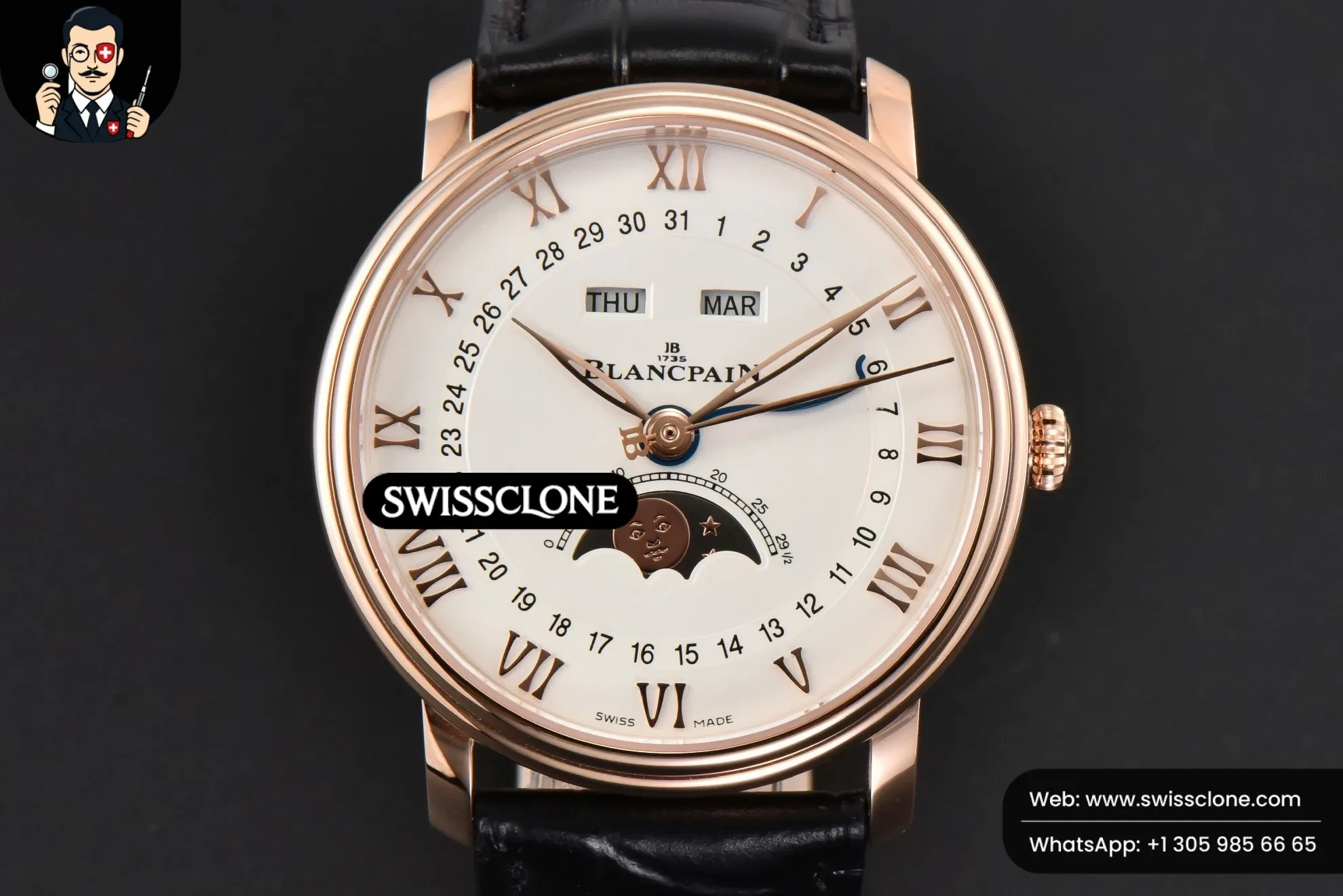 Blancpain Villeret 6654 40mm Complicated Function OMF White Dial Black Leather