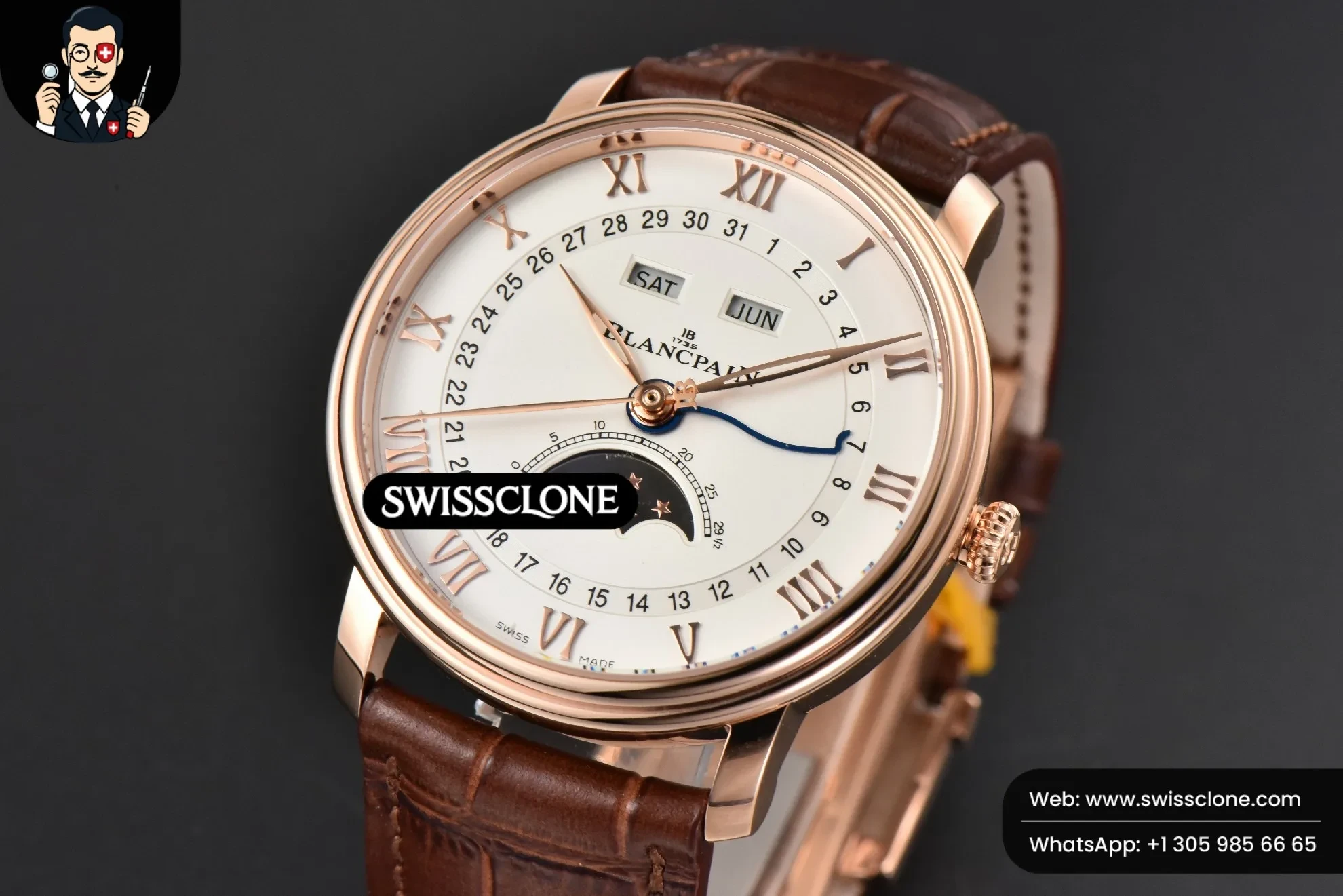 Rolex Blancpain Villeret 6654 40mm Complicated Function OMF White Dial Brown Leather 1:1 Super Clone - Bezel & Case Profile