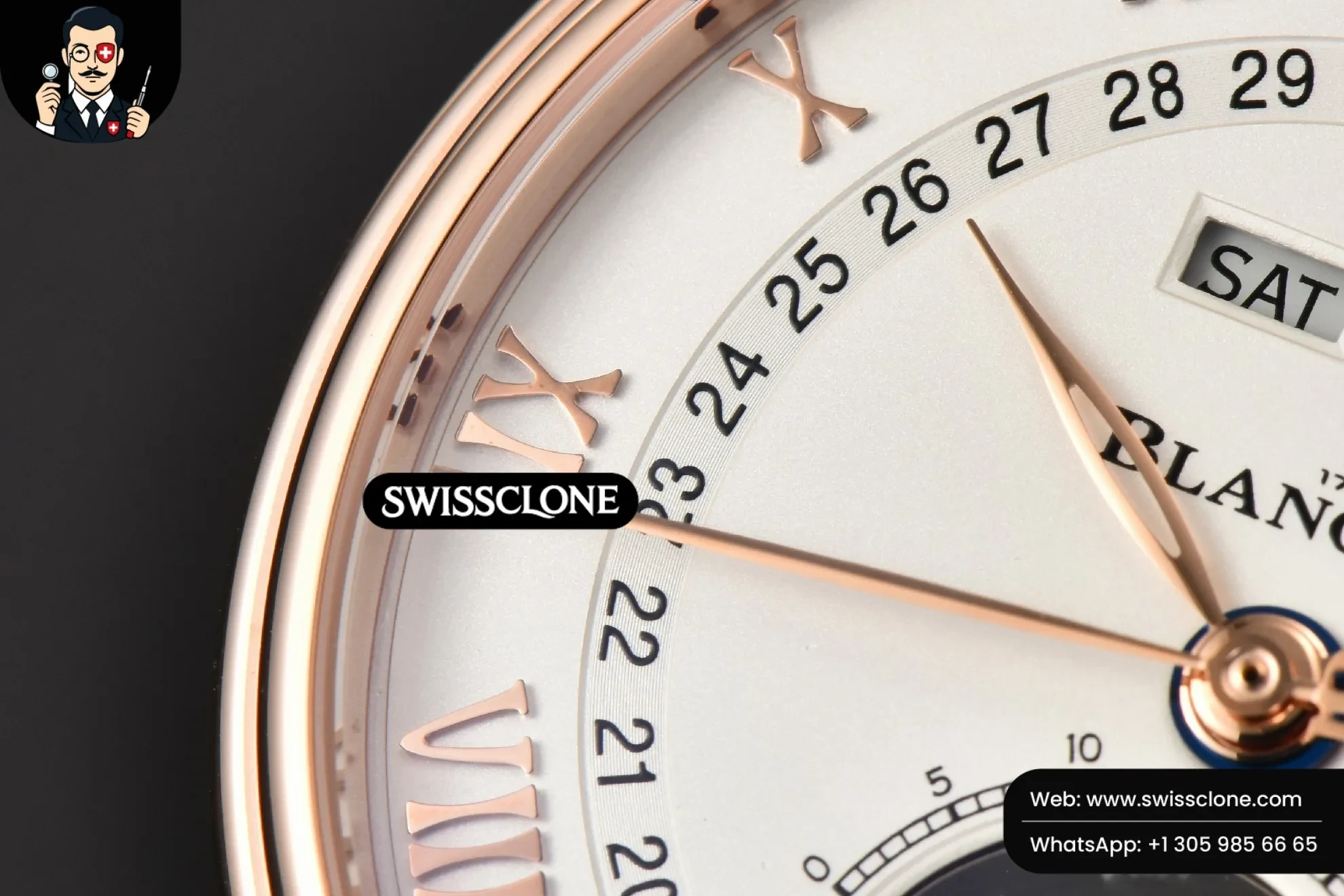 Rolex Blancpain Villeret 6654 40mm Complicated Function OMF White Dial Brown Leather 1:1 Super Clone - Caseback & Cloned Calibre Movement