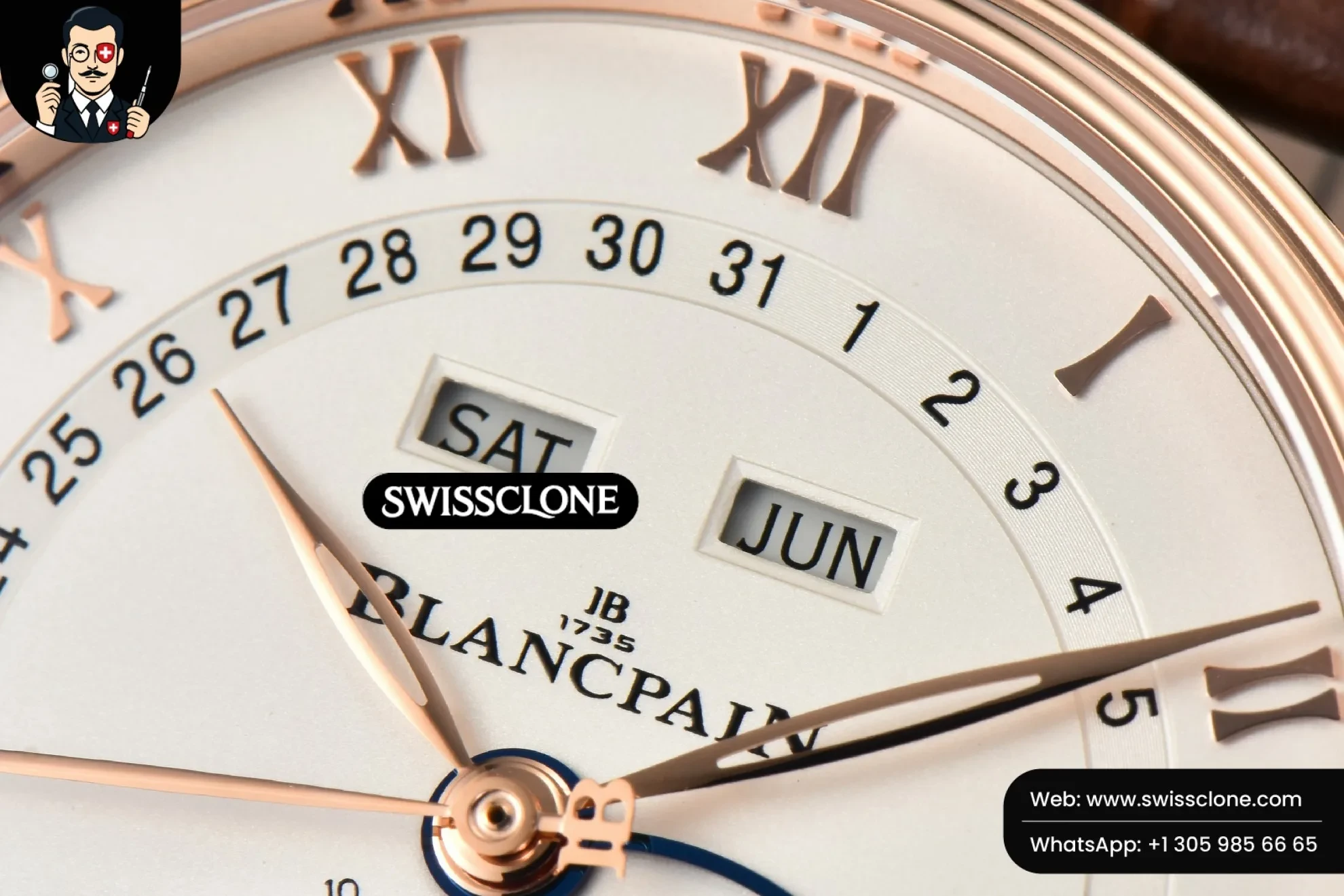 Rolex Blancpain Villeret 6654 40mm Complicated Function OMF White Dial Brown Leather 1:1 Super Clone - Clasp & Bracelet Finishing