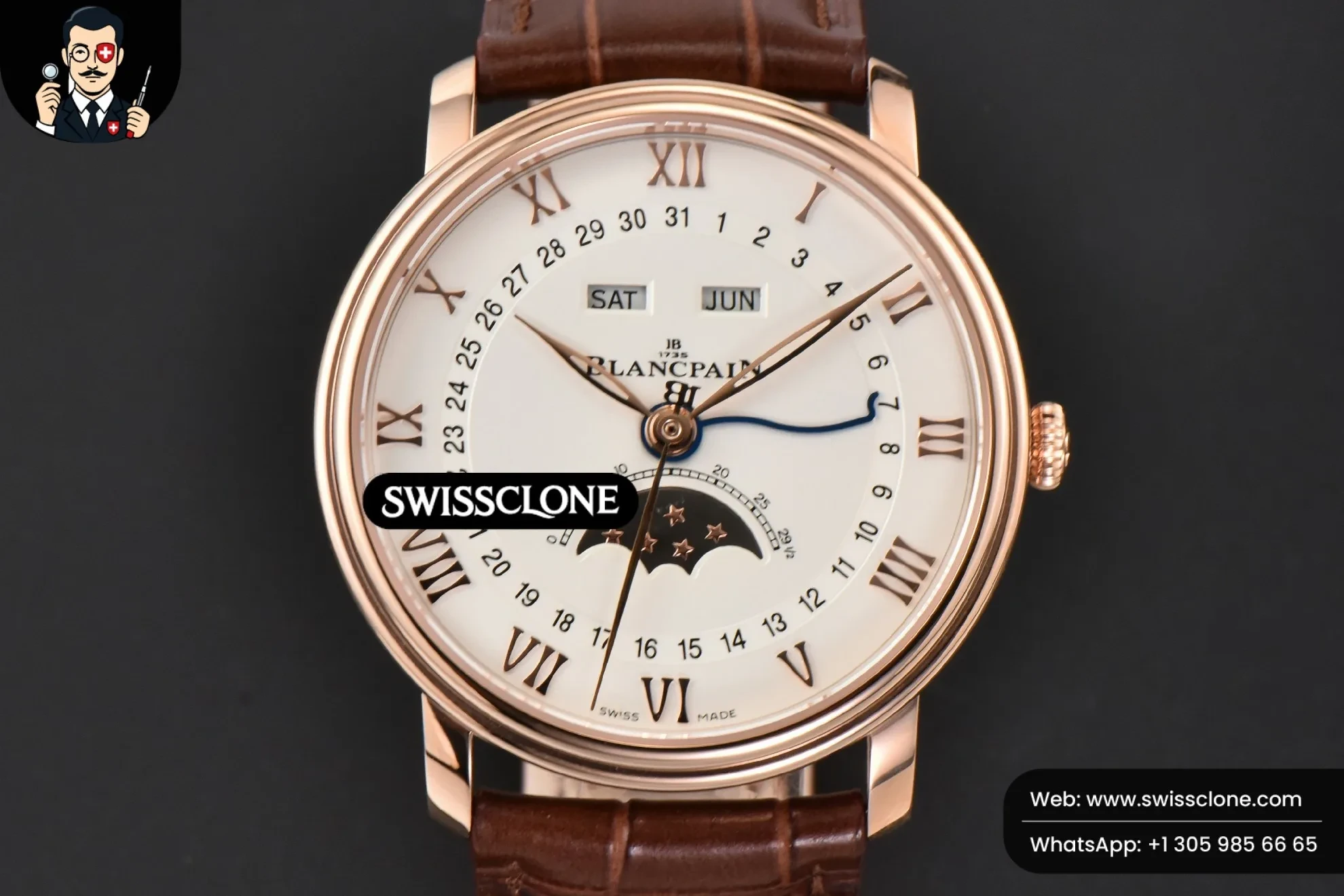 Blancpain Villeret 6654 40mm Complicated Function OMF White Dial Brown Leather