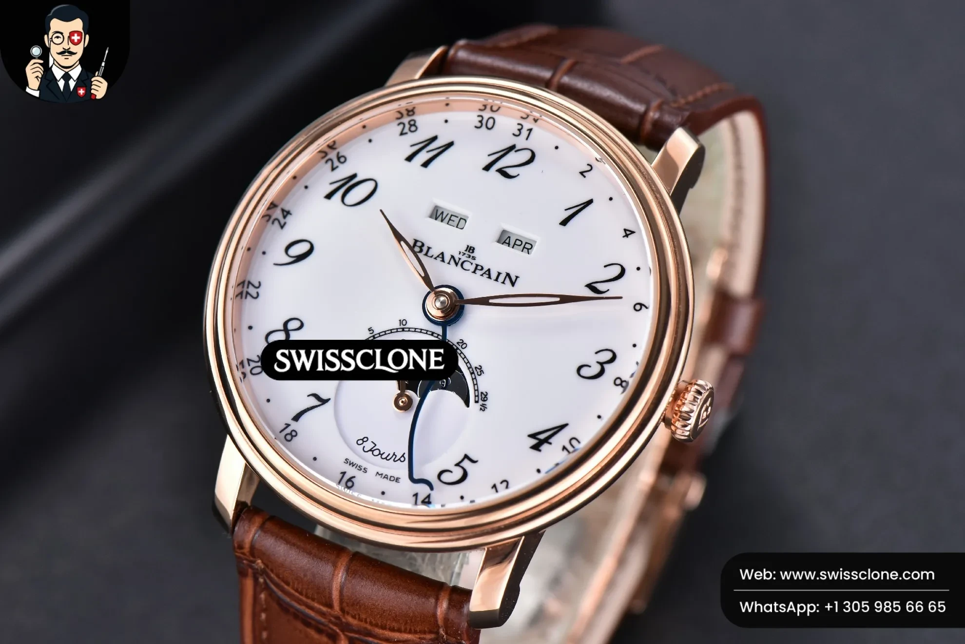 Rolex Blancpain Villeret 6654 Complicated Function OMF 40mm White Dial Brown Leather CAL6654 1:1 Super Clone - Bezel & Case Profile