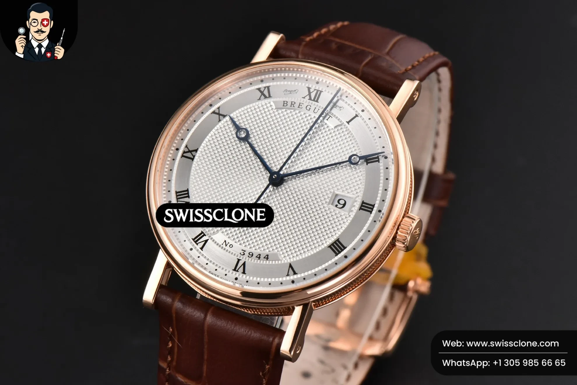Breguet Classique 5177 40.5mm LTF White Dots Dial Roma Marker Brown Leather MY9015 (SW-27802) 1:1 Super Clone - Bezel & Lateral Case Profile
