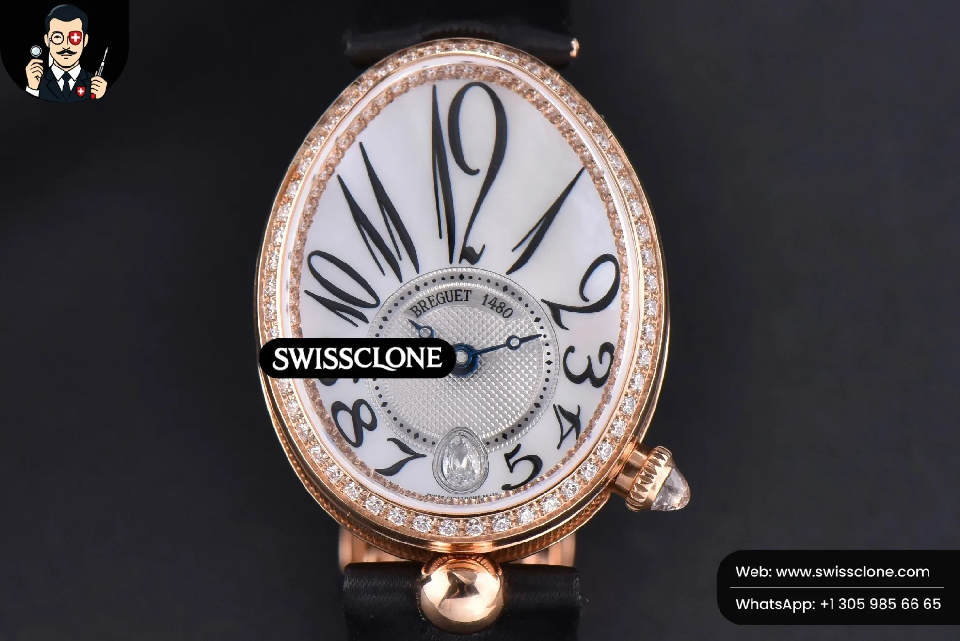 Breguet Queen of Naples Ladies 28.5MM Diamond White MOP Dial Leather Jap 6T51
