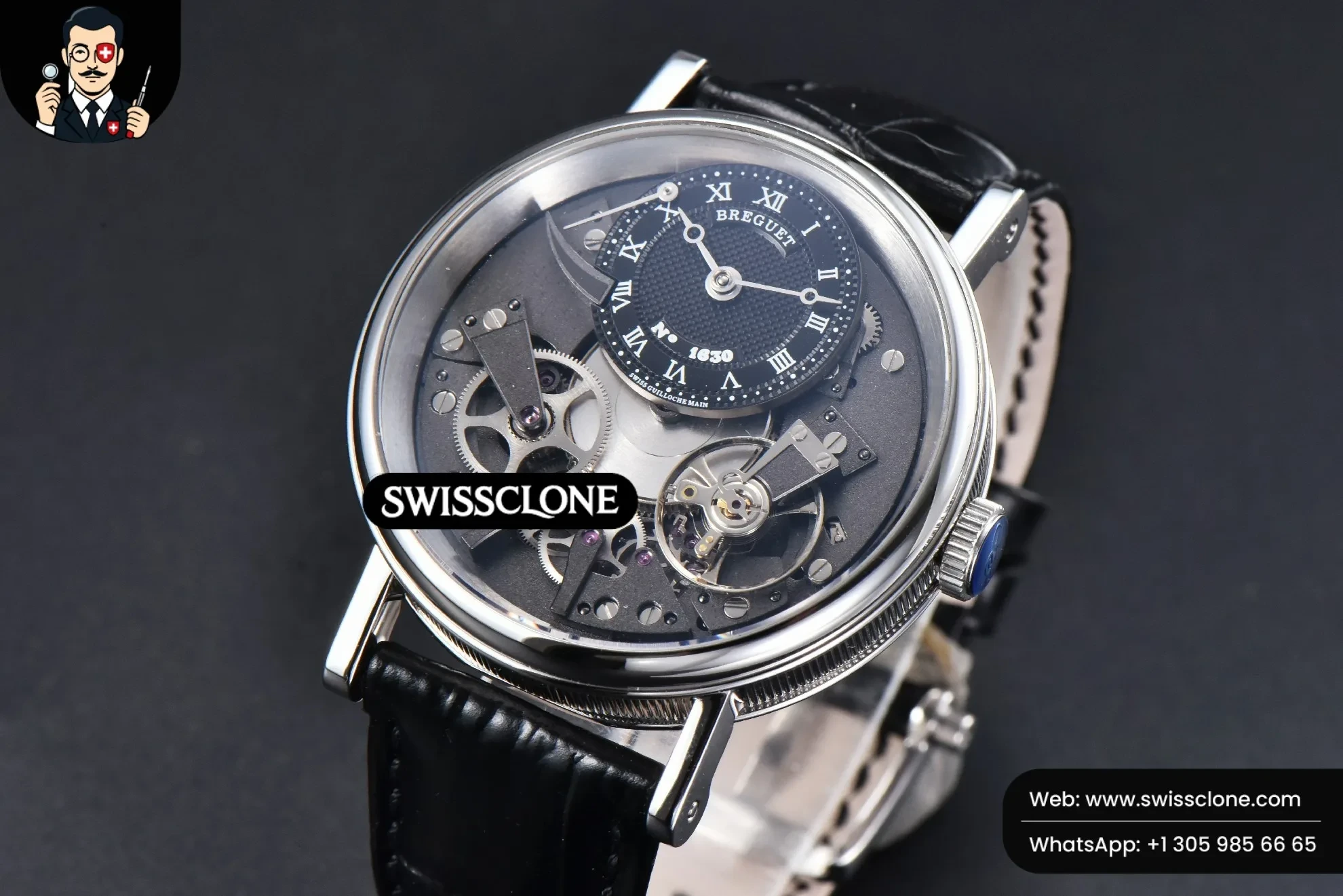 Rolex Breguet Tradition 7057BB 40mm Gray Dial Black Subdial Black Leather 1:1 Super Clone - Dial Macro Close-Up