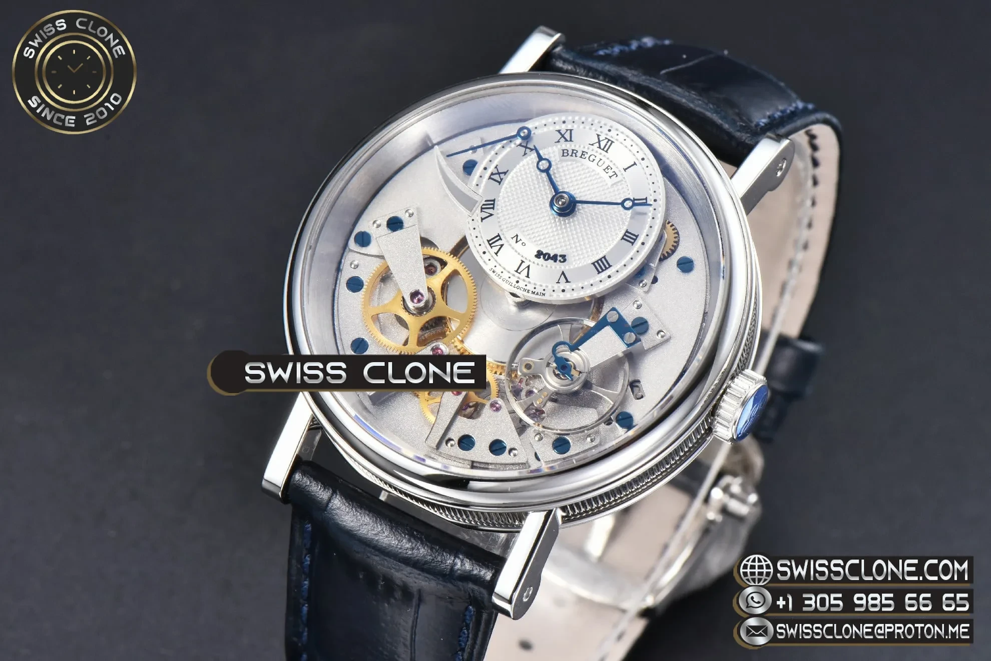 Rolex Breguet Tradition 7057BB 40mm Silver Dial White Subdial Blue Leather 1:1 Super Clone - Dial Macro Close-Up