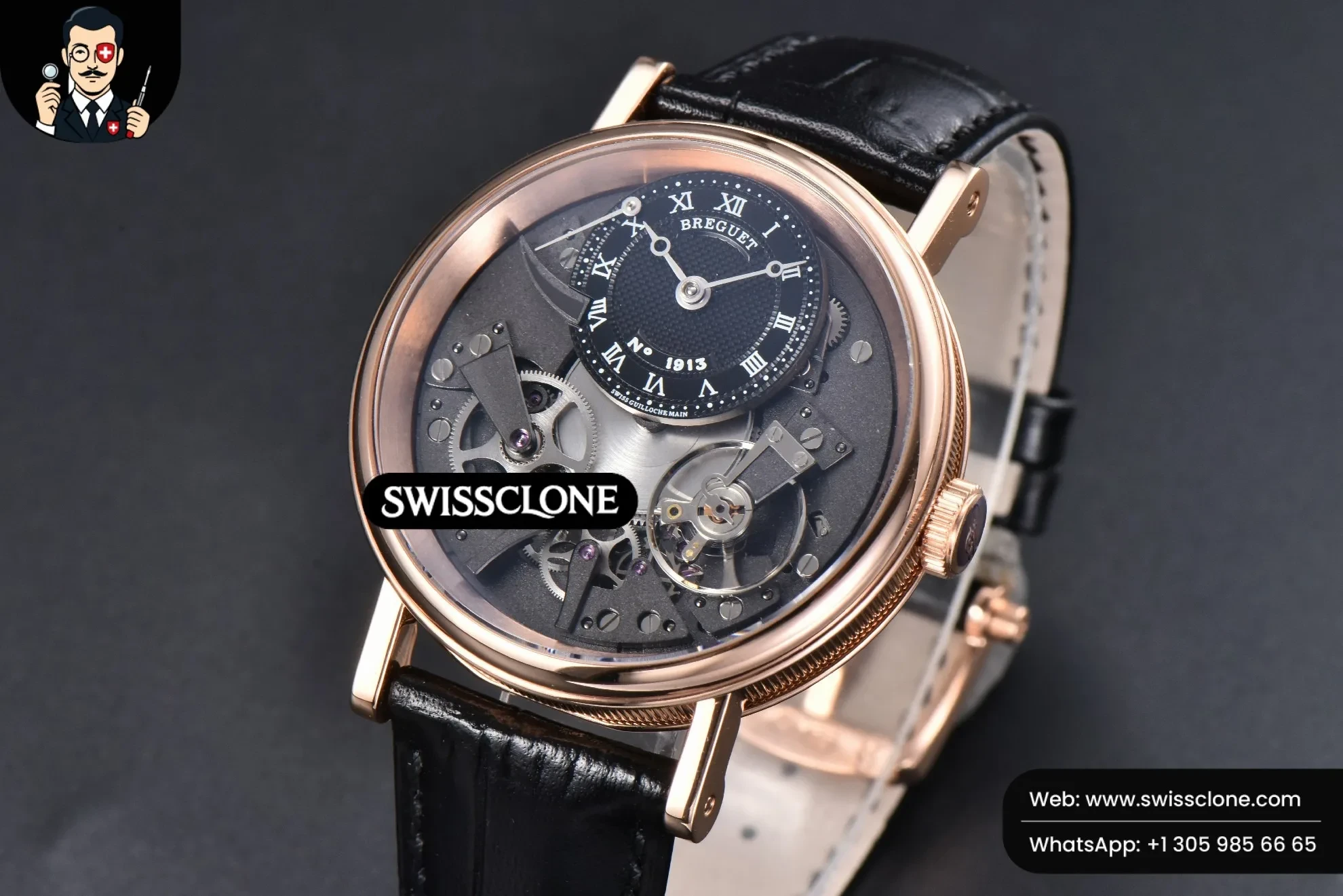 Rolex Breguet Tradition 7057BR 40mm Gray Dial Black Subdial Black Leather 1:1 Super Clone - Dial Macro Close-Up