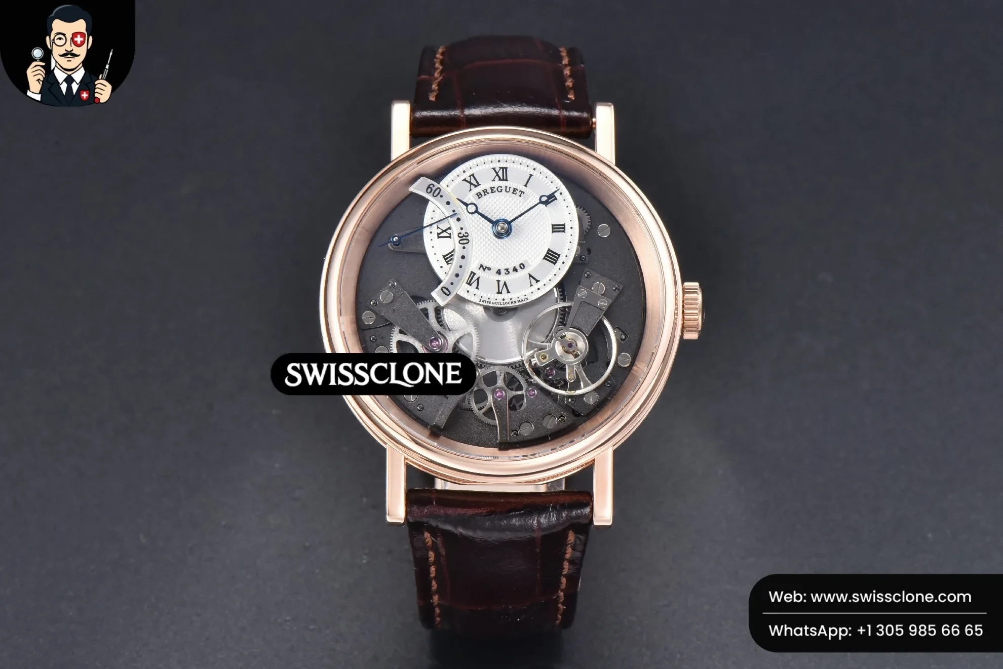 Breguet Tradition 7057BR 40mm Gray Dial White Subdial Black Leather