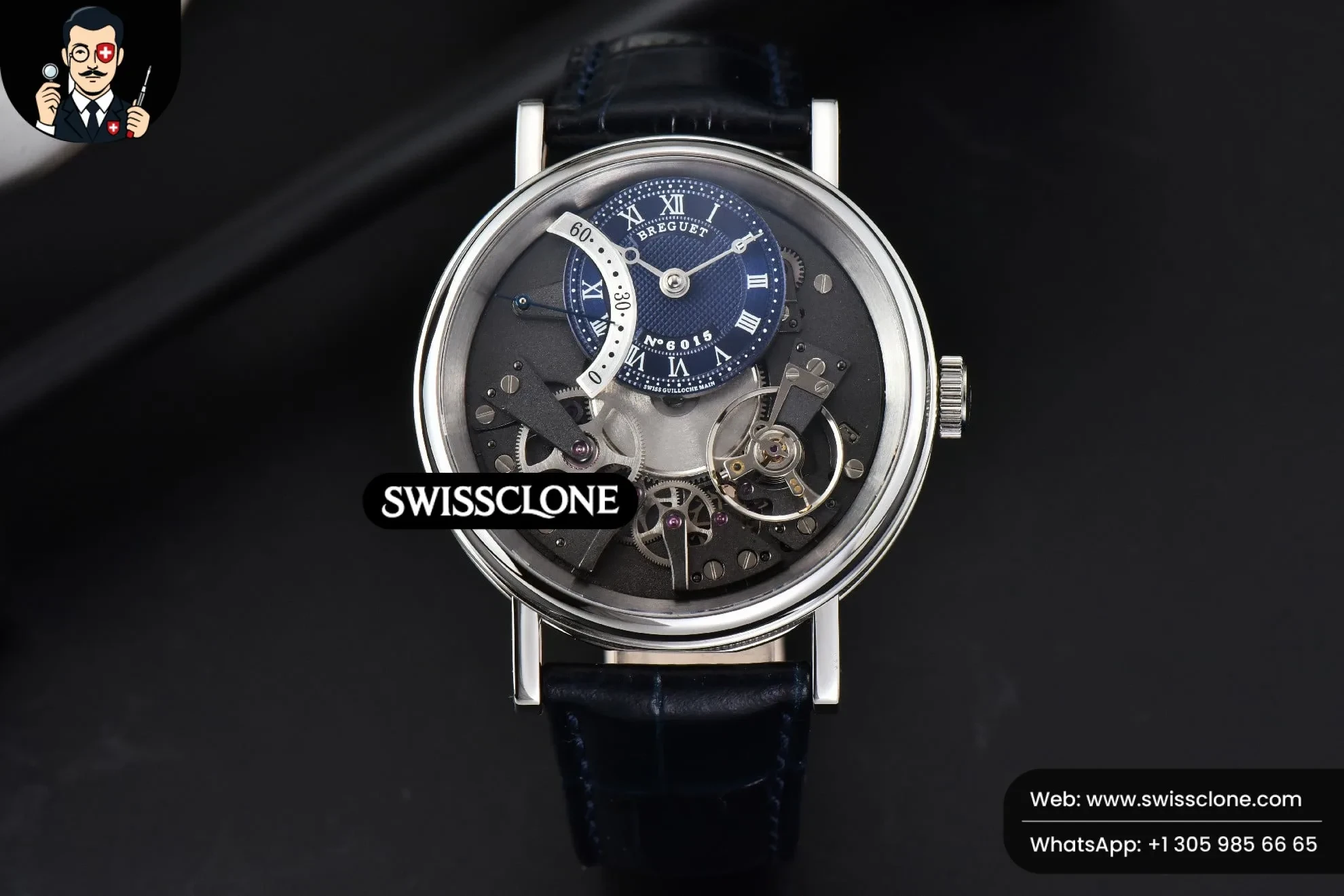 Rolex Breguet Tradition 7097BB 40mm Gray Dial Blue Subdial Blue Leather 1:1 Super Clone - Dial Macro Close-Up