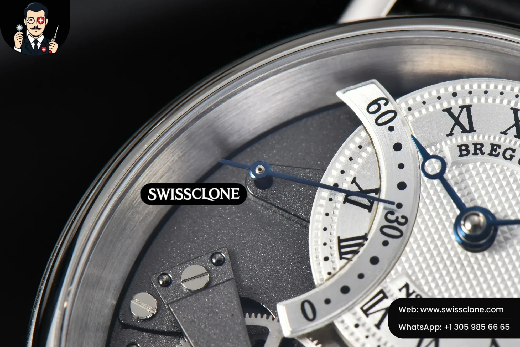 Rolex Breguet Tradition 7097BB 40mm Gray Dial White Subdial Black Leather 1:1 Super Clone - Caseback & Cloned Calibre Movement