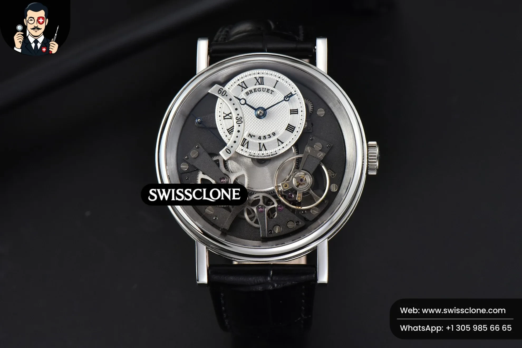 Rolex Breguet Tradition 7097BB 40mm Gray Dial White Subdial Black Leather 1:1 Super Clone - Dial Macro Close-Up