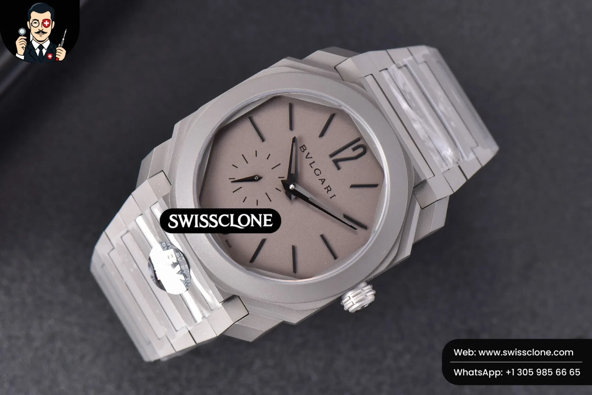 Rolex BVLGARI Octo 42mm Cream Gray Dial 9015 1:1 Super Clone - Dial Macro Close-Up