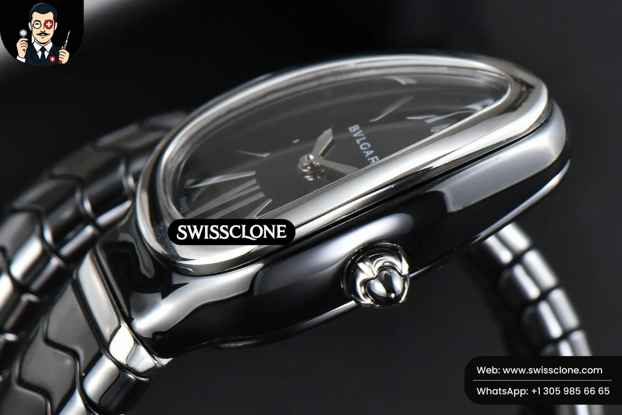 Rolex Bvlgari Serpenti Spiga 35mm Black Ceramic Black Dial Quartz 1:1 Super Clone - Lateral Case Thickness Profile