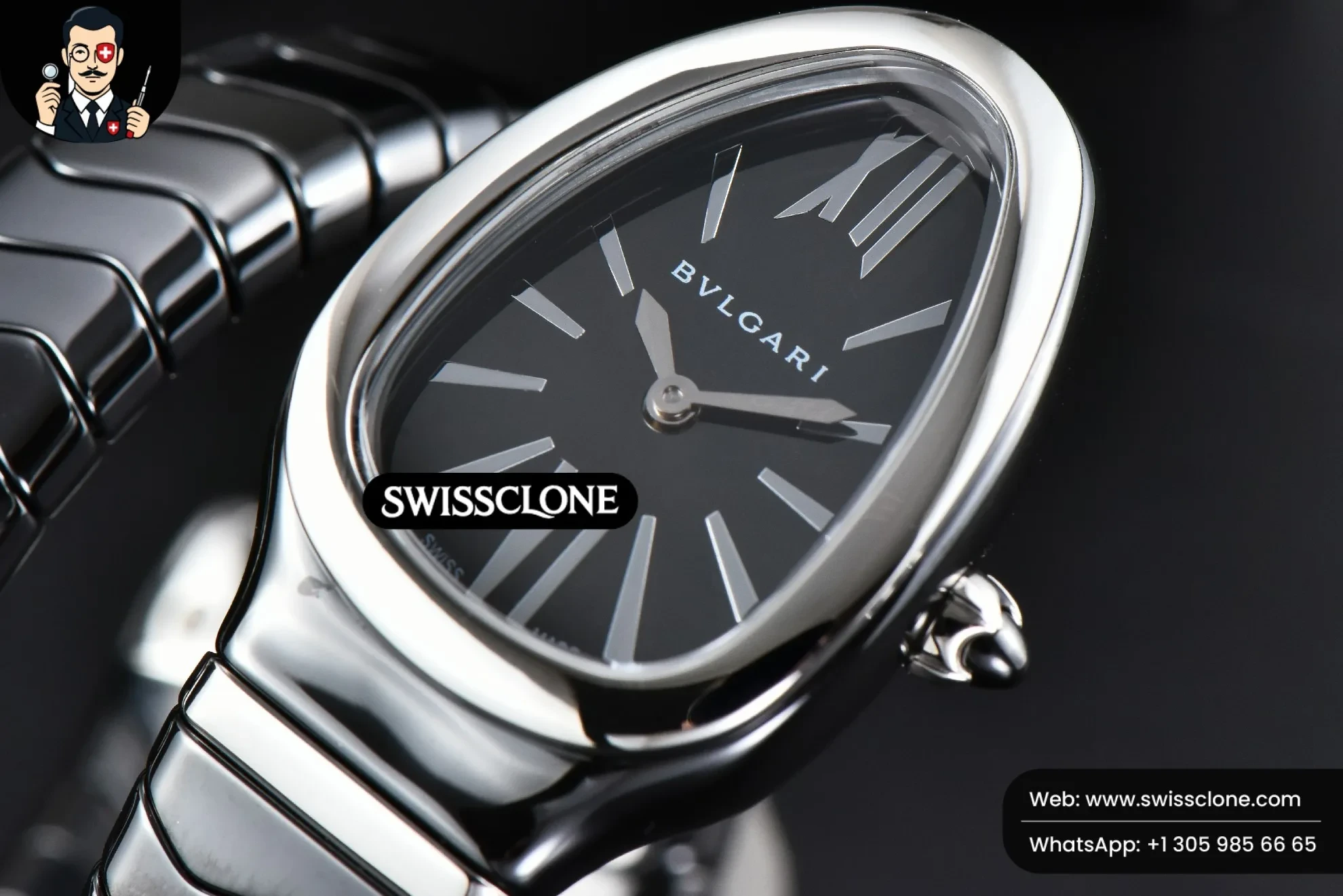 Rolex Bvlgari Serpenti Spiga 35mm Black Ceramic Black Dial Quartz 1:1 Super Clone - Bezel & Case Profile