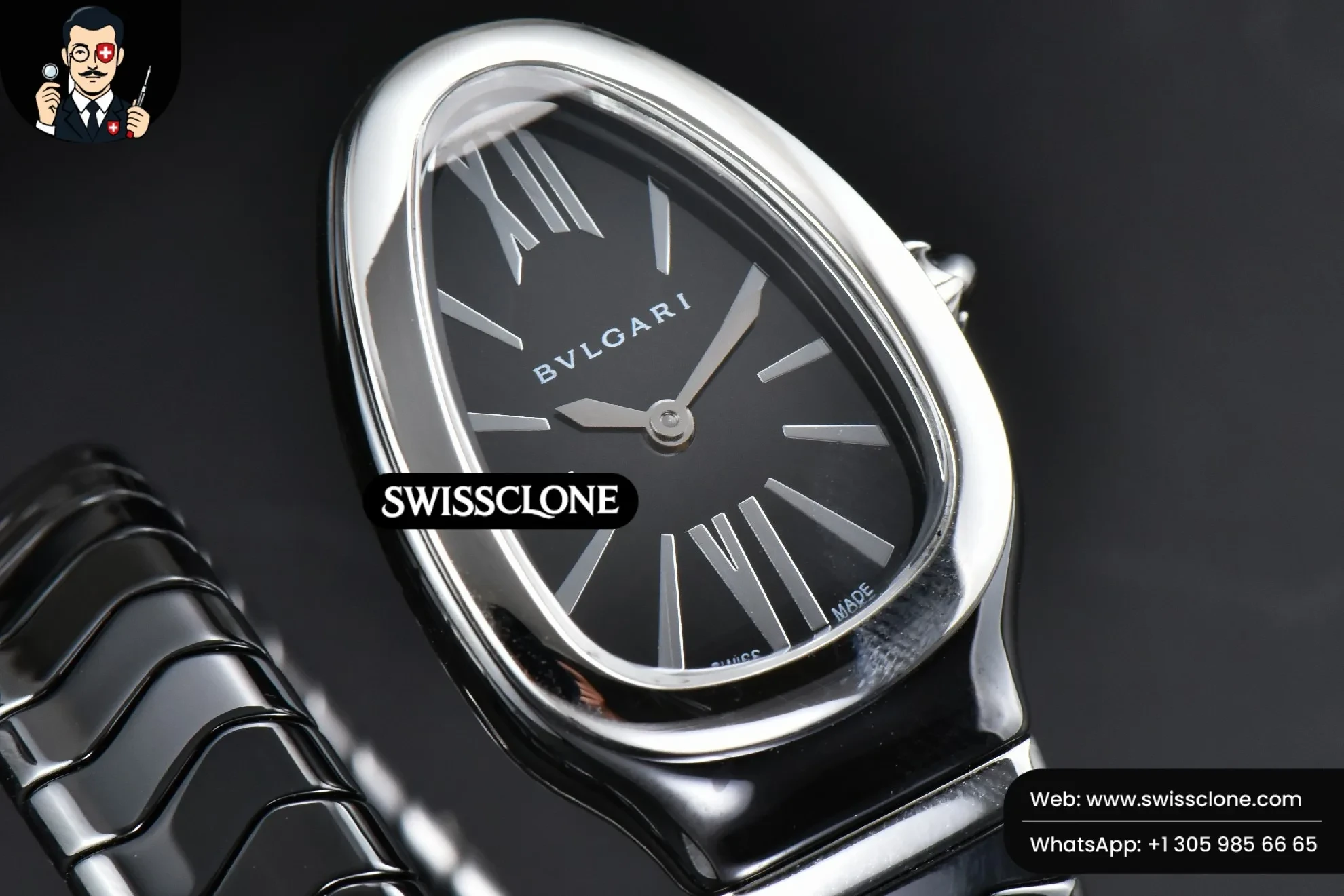 Rolex Bvlgari Serpenti Spiga 35mm Black Ceramic Black Dial Quartz 1:1 Super Clone - On-Wrist Presence View
