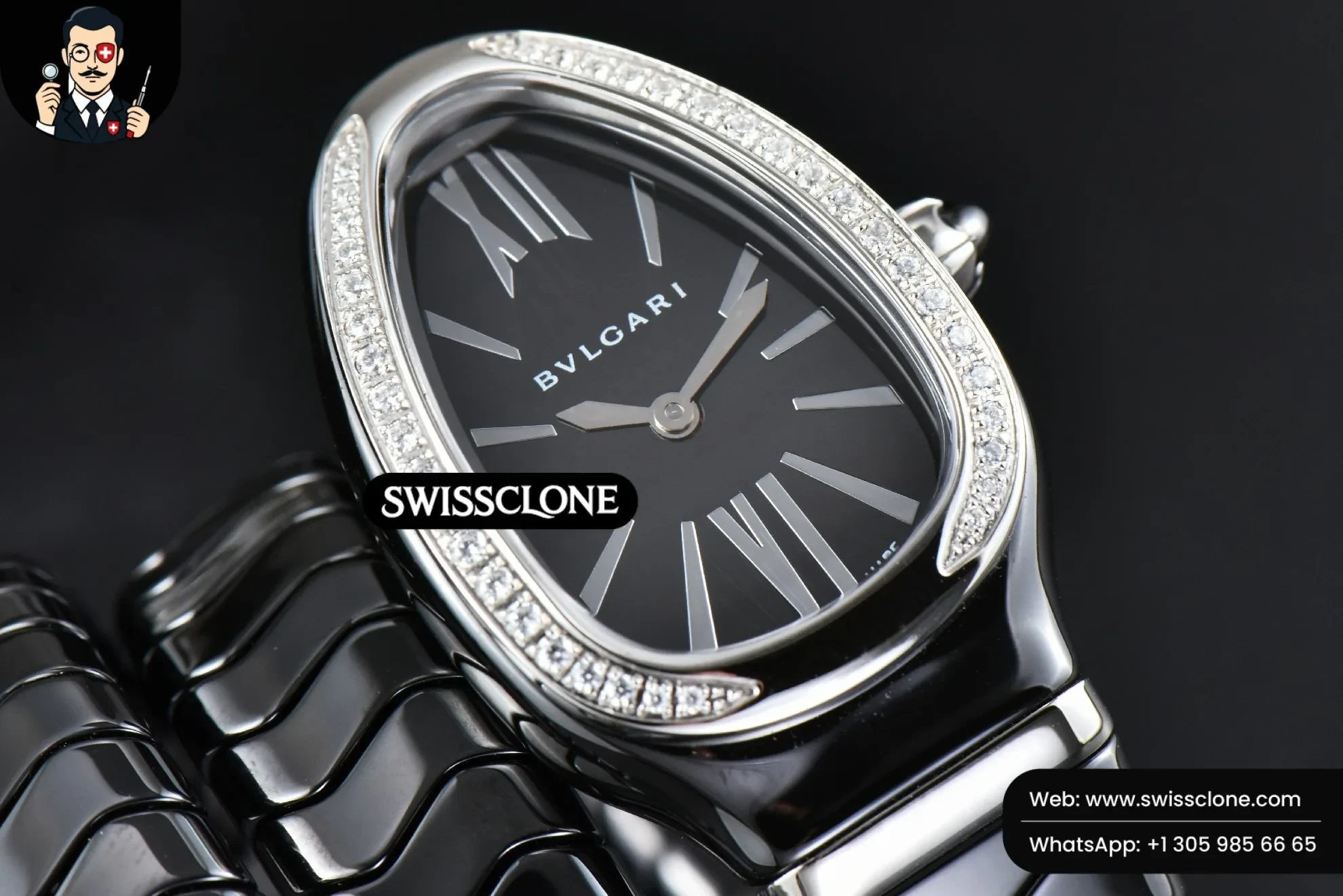 Rolex Bvlgari Serpenti Spiga 35mm Polycyclic Black Ceramic Black Dial Diamond Bezel Quartz 1:1 Super Clone - On-Wrist Presence View